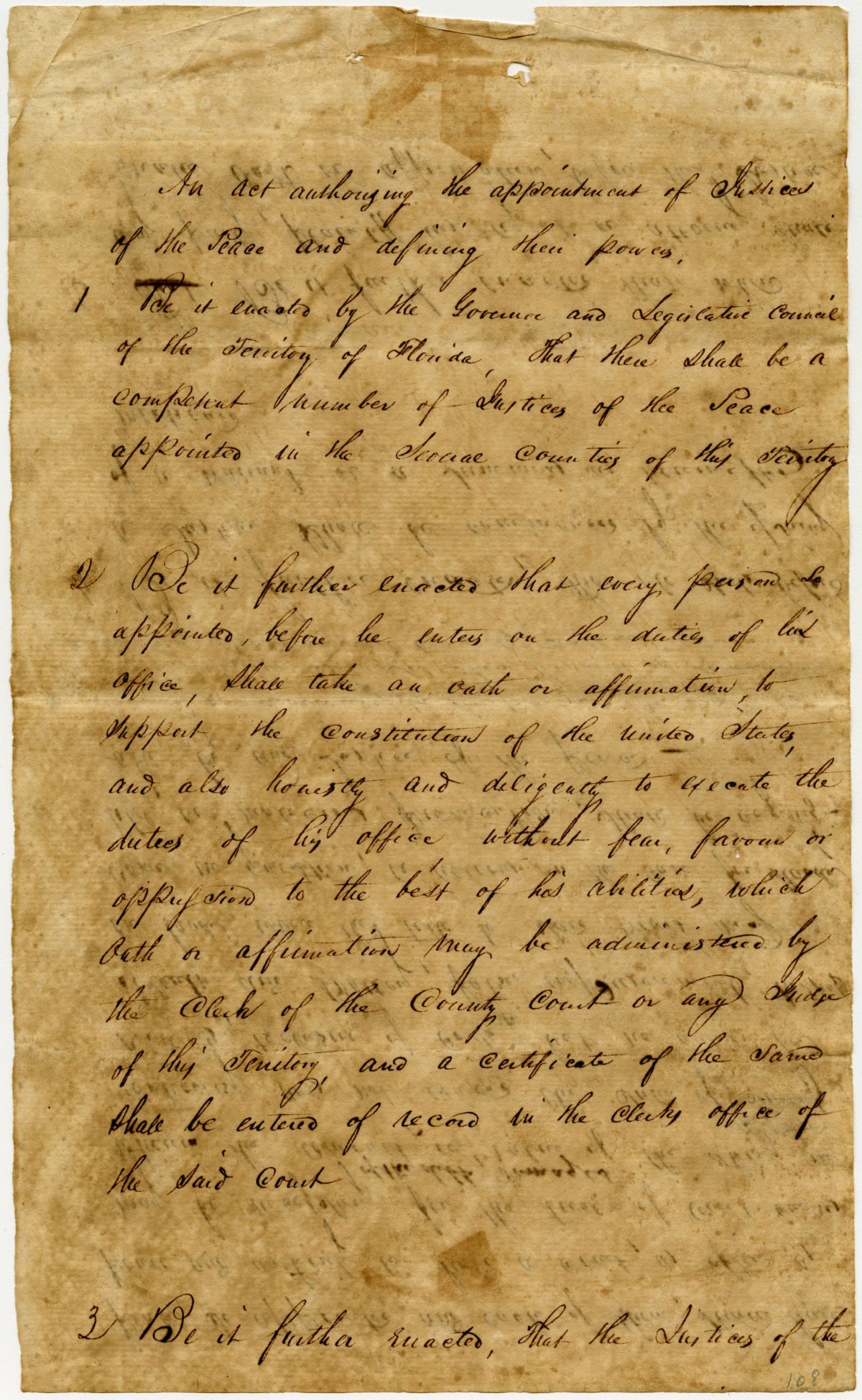 Draft of an Act Appointing Justices of the Peace and Defining their Powers, 1823