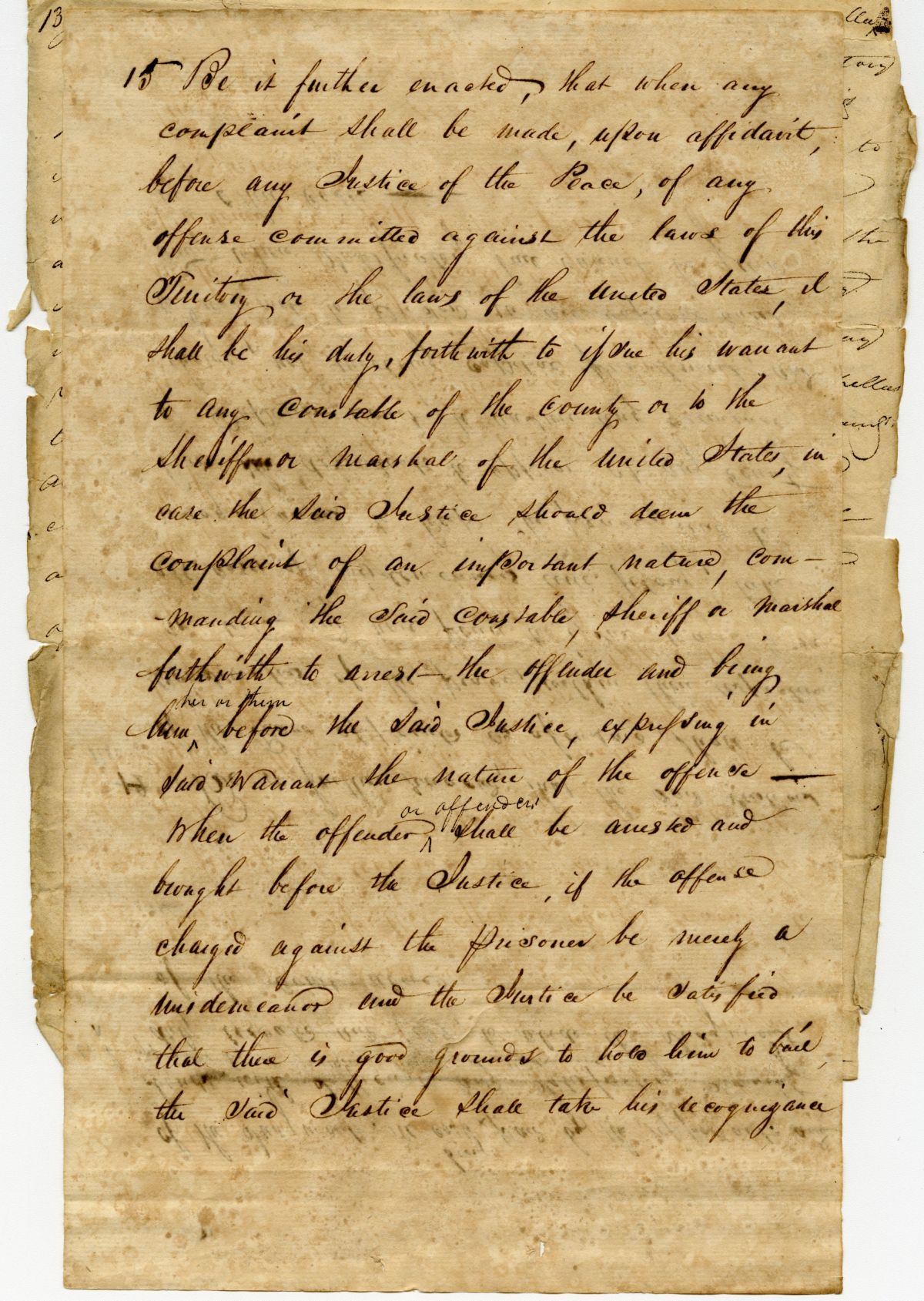 Draft of an Act Appointing Justices of the Peace and Defining their Powers, 1823