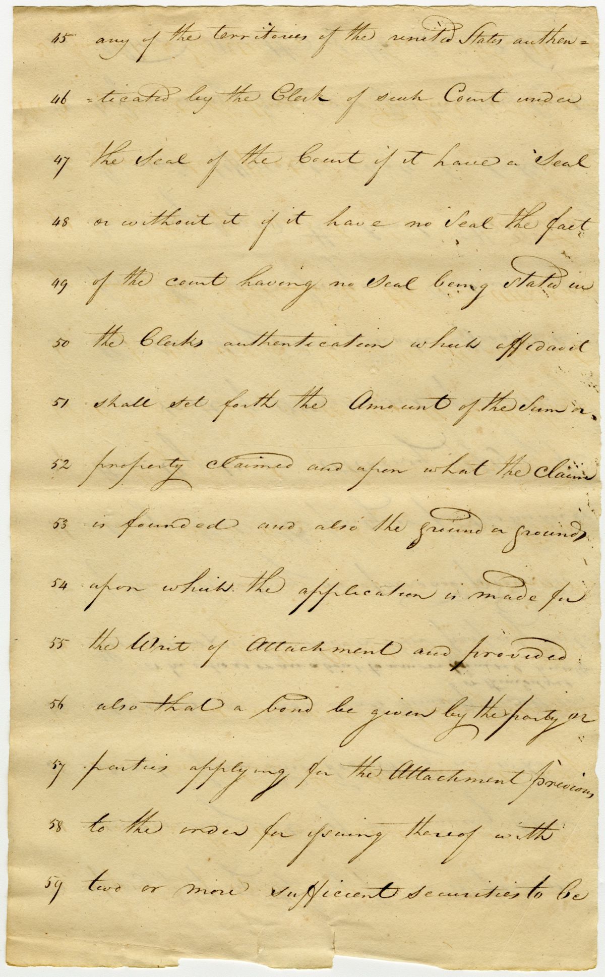 Draft of an Act Regulating Writs of Attachment in the Territory of Florida, 1823