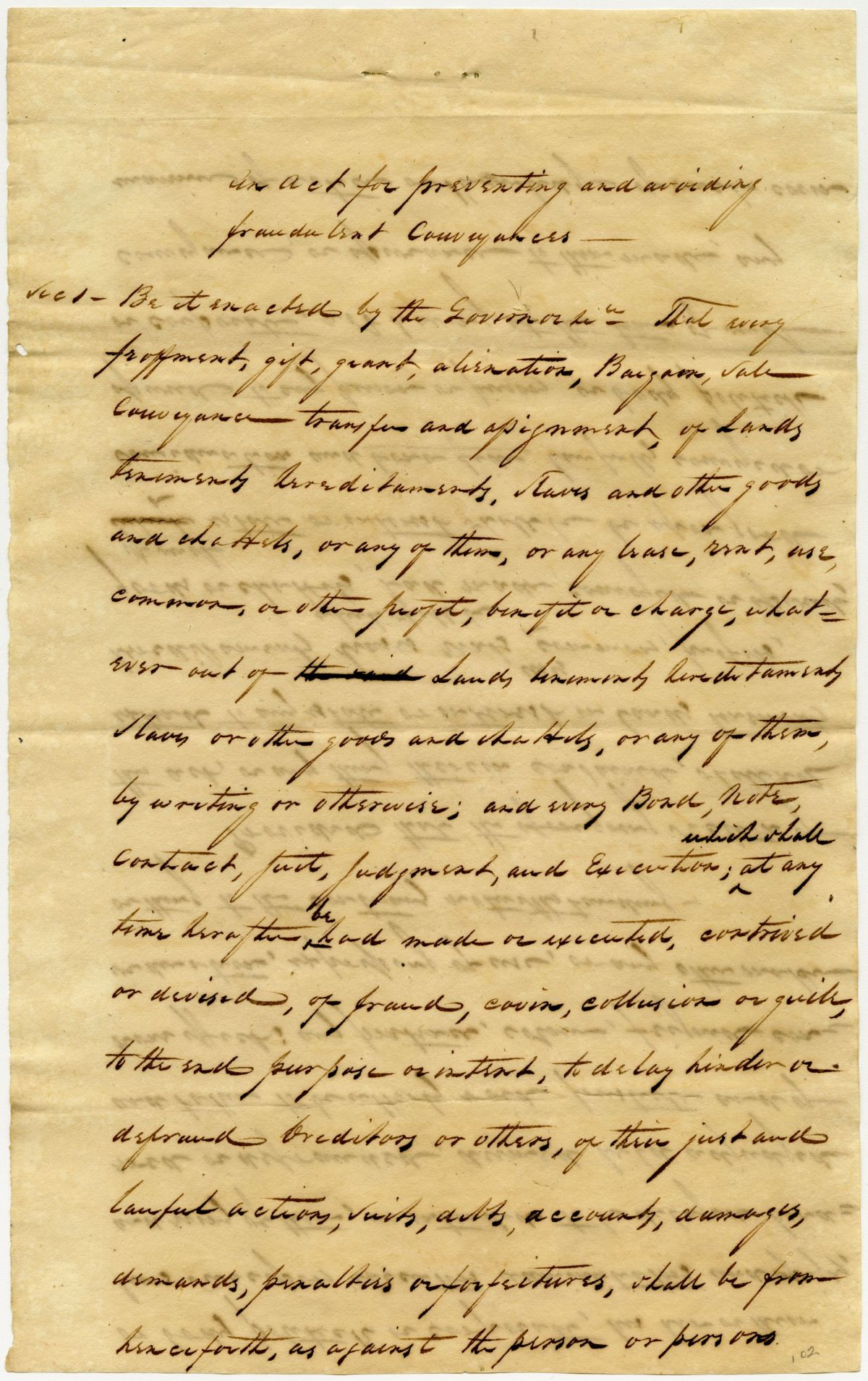 Draft of an Act for Preventing Fraudulent Conveyances in the Territory of Florida, 1823