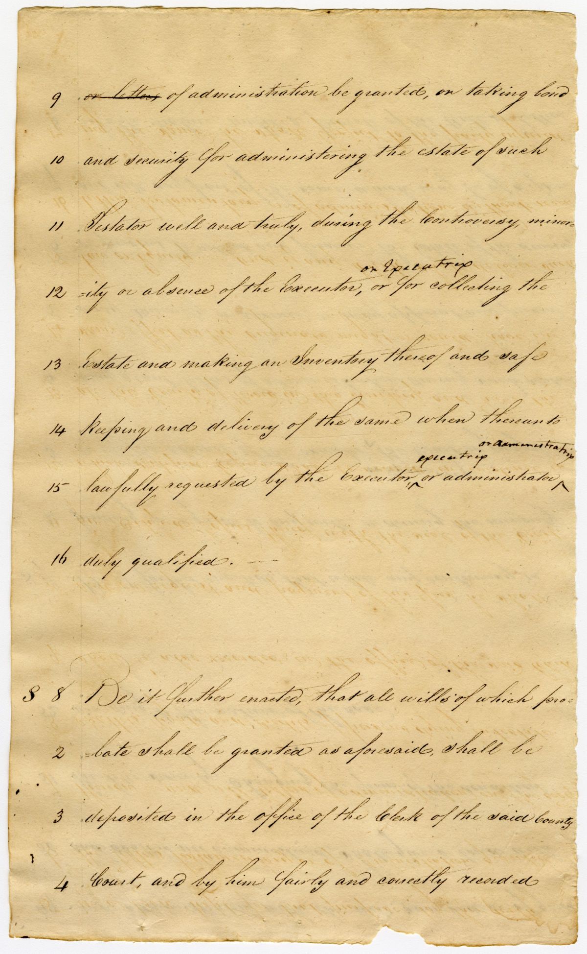 Draft of an Act Regulating Wills, Executors, Administrators, and Guardians in the Territory of Florida, 1823