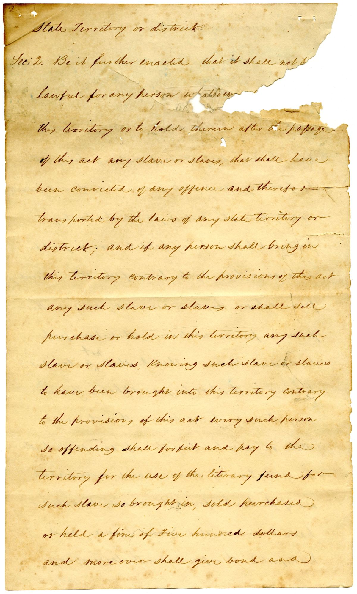 Draft of an Act Concerning Enslaved Persons and Free People of Color in the Territory of Florida, 1824