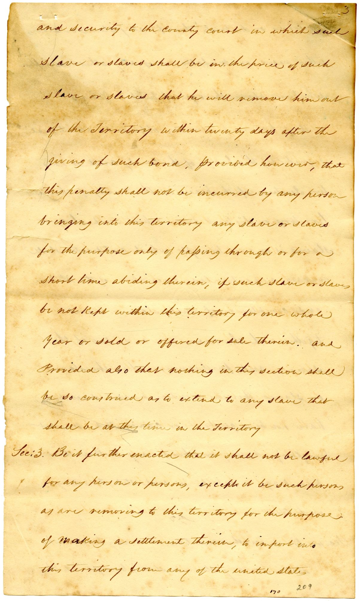 Draft of an Act Concerning Enslaved Persons and Free People of Color in the Territory of Florida, 1824