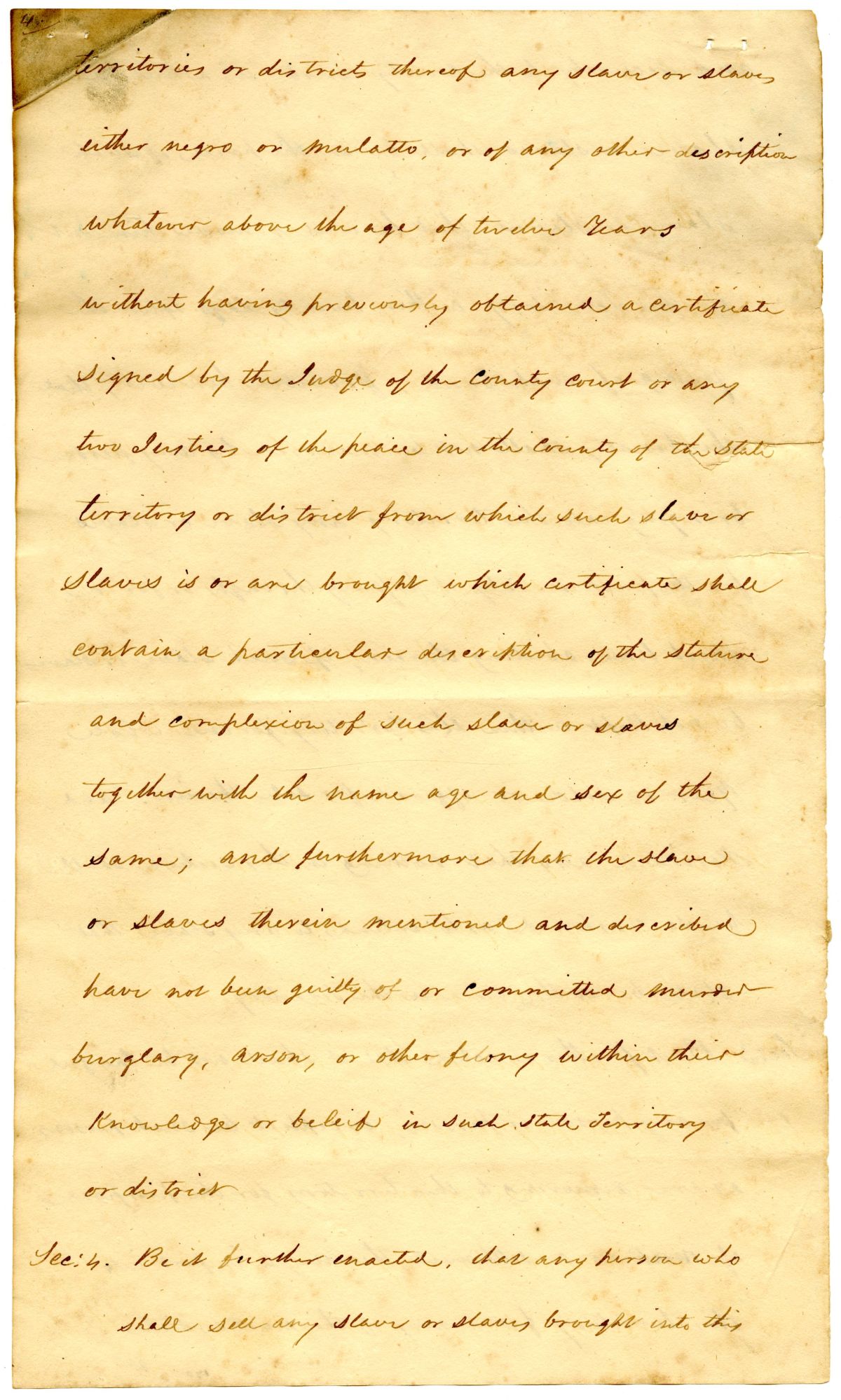 Draft of an Act Concerning Enslaved Persons and Free People of Color in the Territory of Florida, 1824