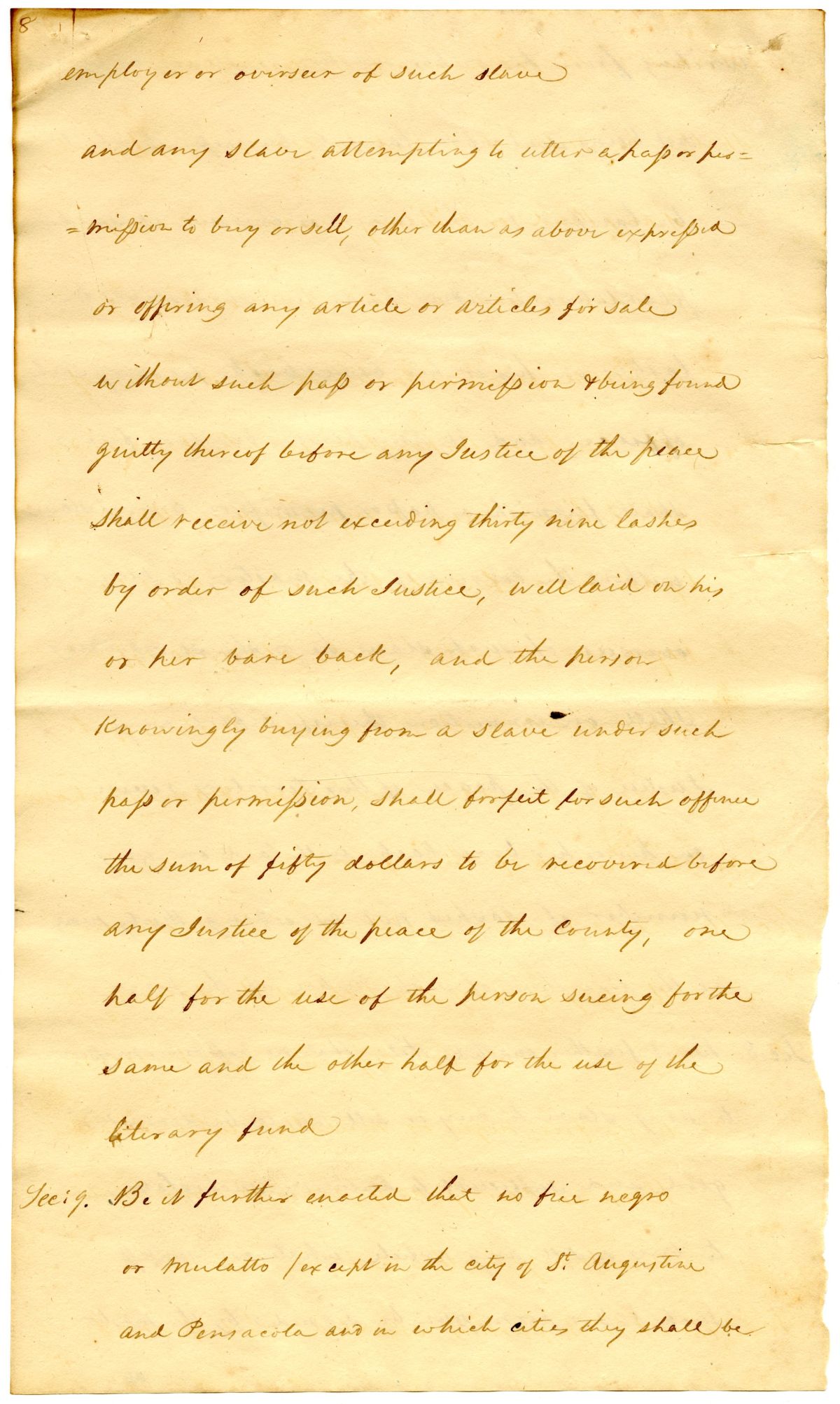 Draft of an Act Concerning Enslaved Persons and Free People of Color in the Territory of Florida, 1824