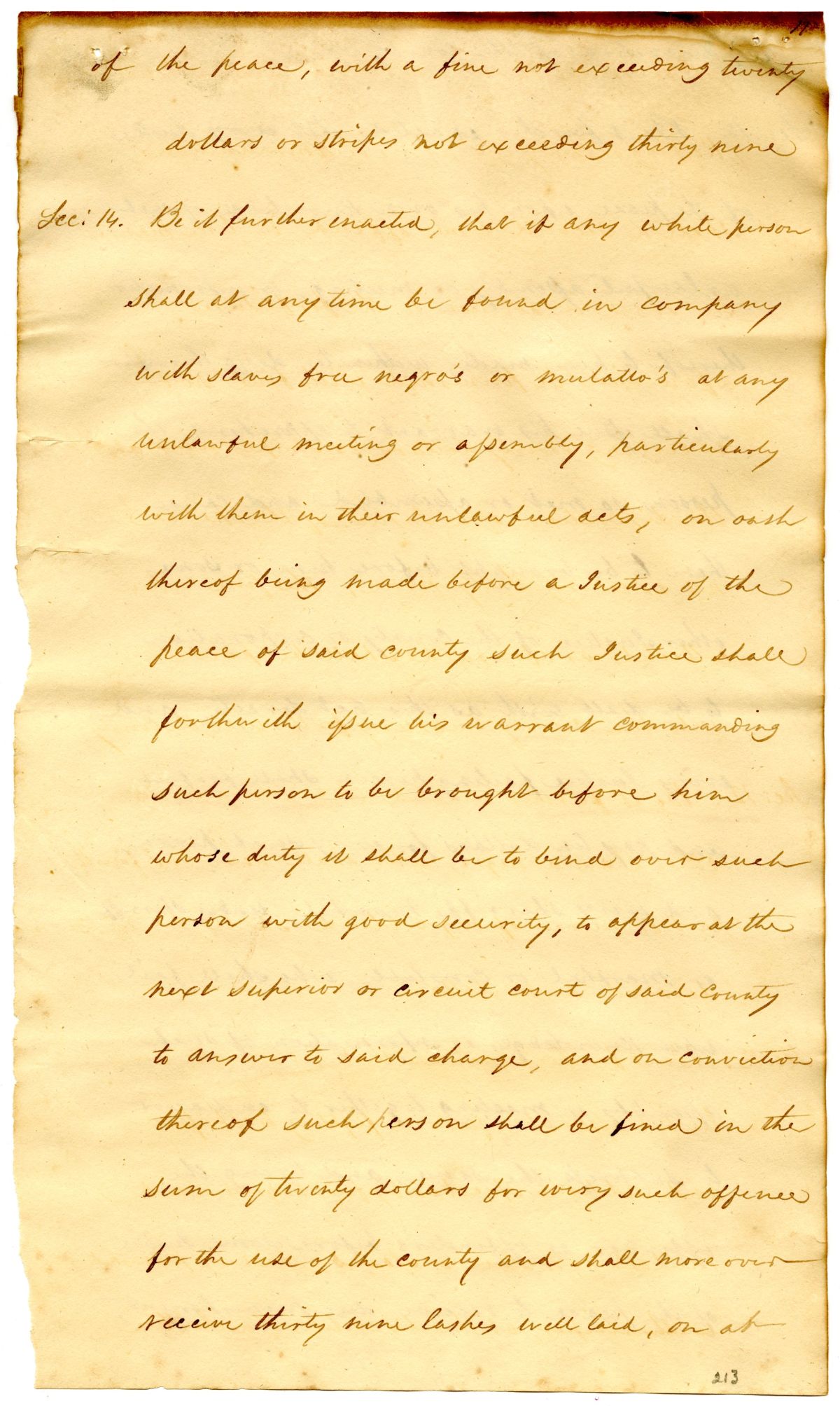 Draft of an Act Concerning Enslaved Persons and Free People of Color in the Territory of Florida, 1824