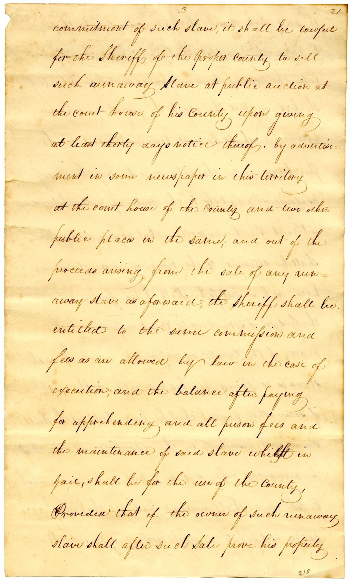 Draft of an Act Concerning Enslaved Persons and Free People of Color in the Territory of Florida, 1824