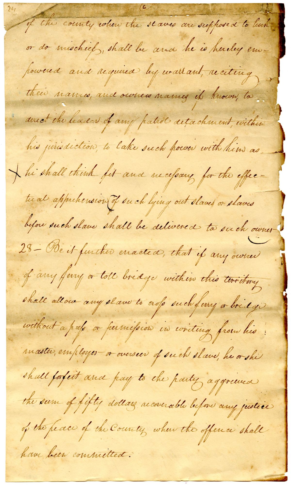 Draft of an Act Concerning Enslaved Persons and Free People of Color in the Territory of Florida, 1824