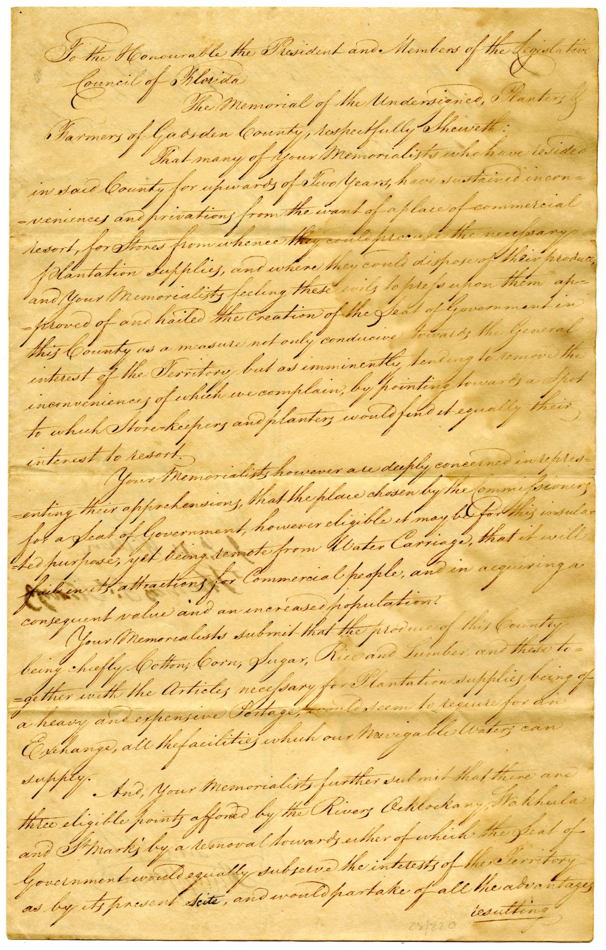 Petition from Citizens of Gadsden County Requesting that the County Seat Be Moved Closer to a Navigable River, 1824