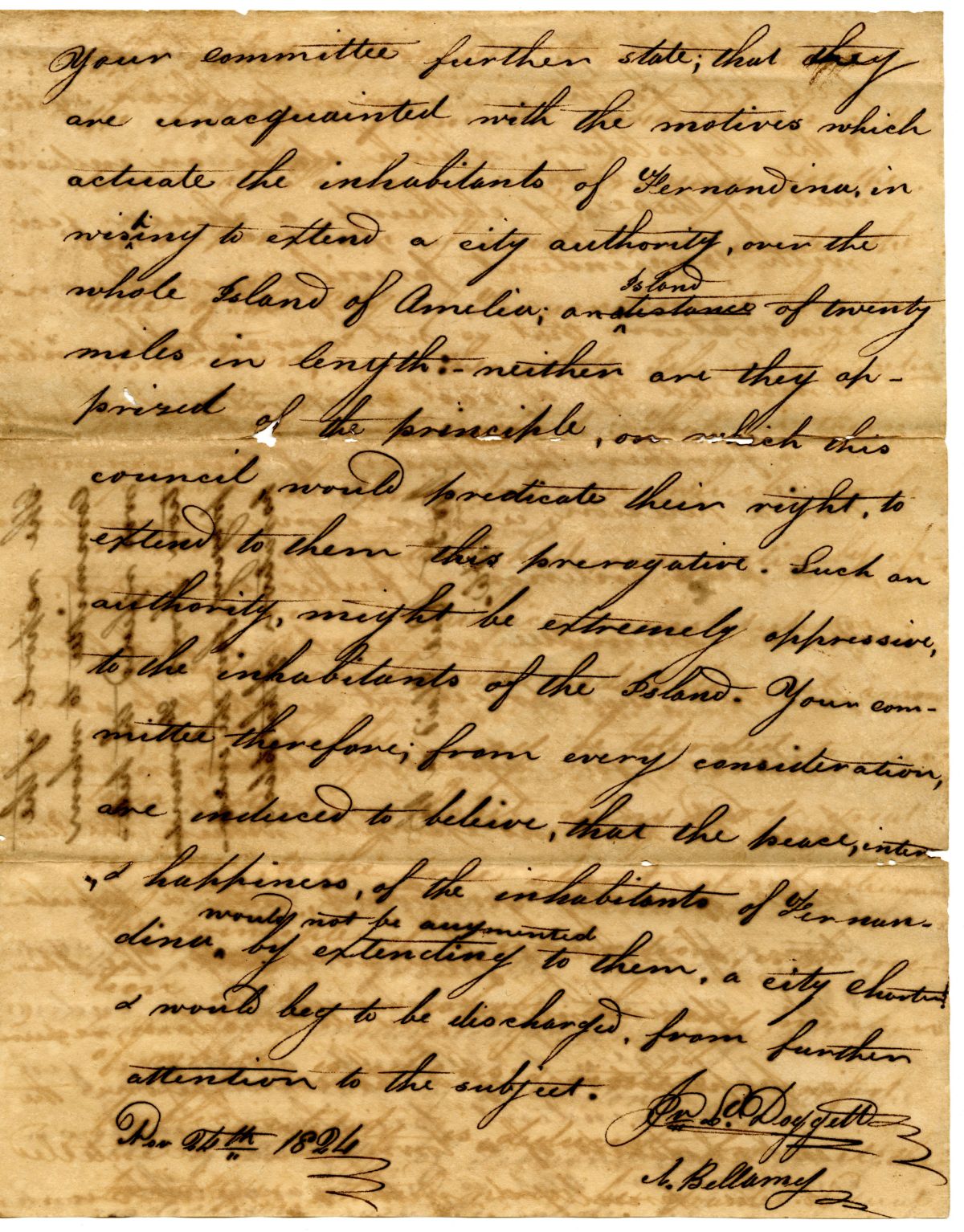 Report of the Select Committee Tasked with Reviewing Fernandina's Petition for Incorporation, 1824