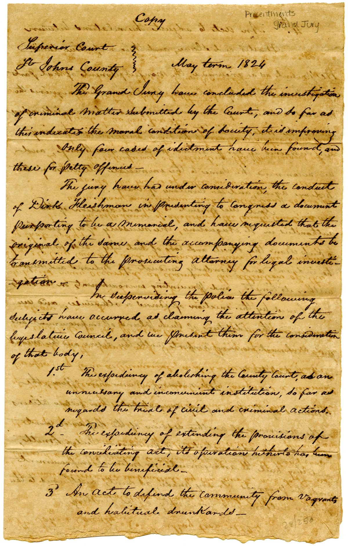 Grand Jury Presentment of the Superior Court for Saint Johns County, 1824