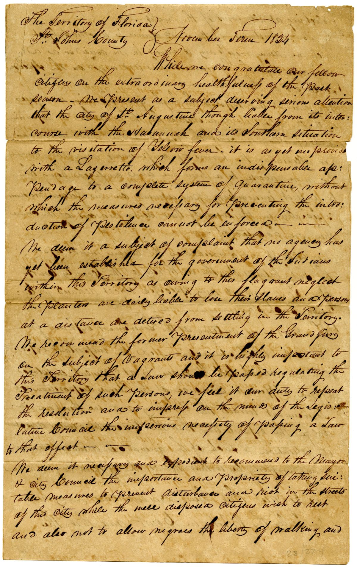 Grand Jury Presentment of the Superior Court for Saint Johns County, 1824