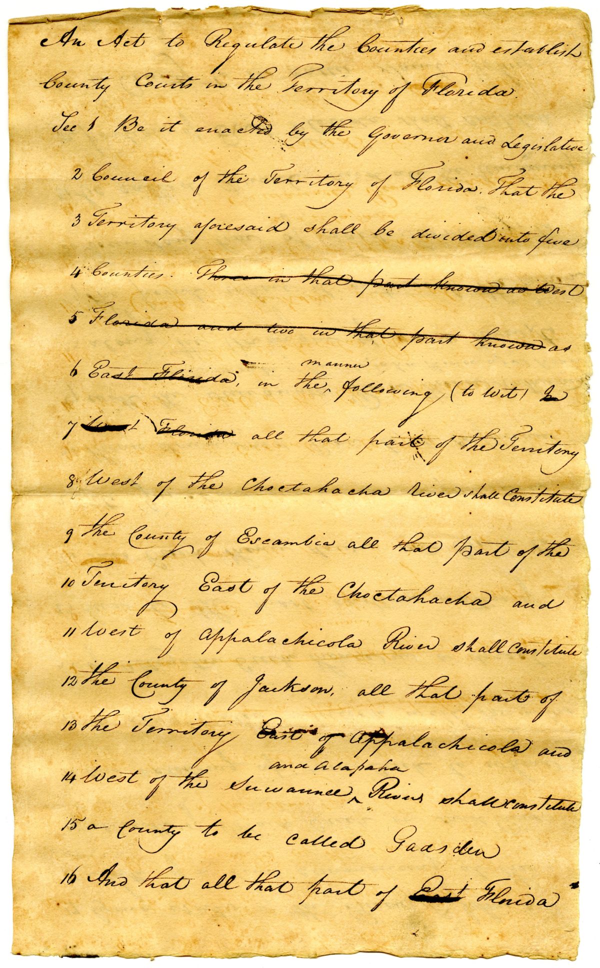 Draft of an Act to Regulate the Counties and Establish County Courts, 1825