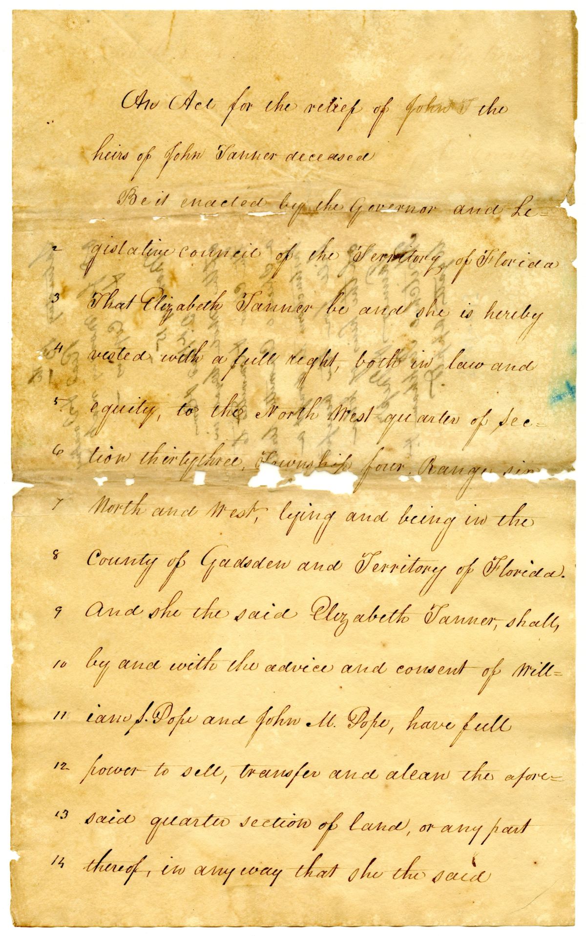 Draft of an Act for the Relief of the Heirs of John Tanner Deceased, 1827