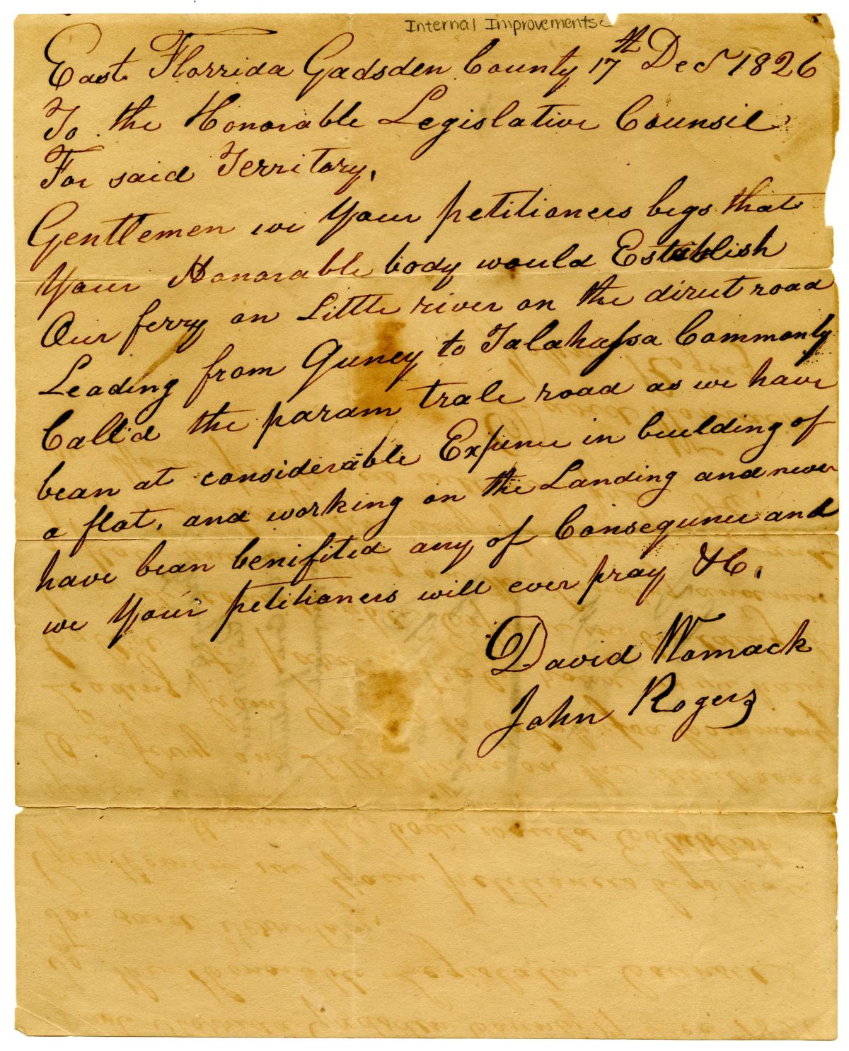 Petition of Citizens of Gadsden County Requesting the Establishment of a Ferry, 1826