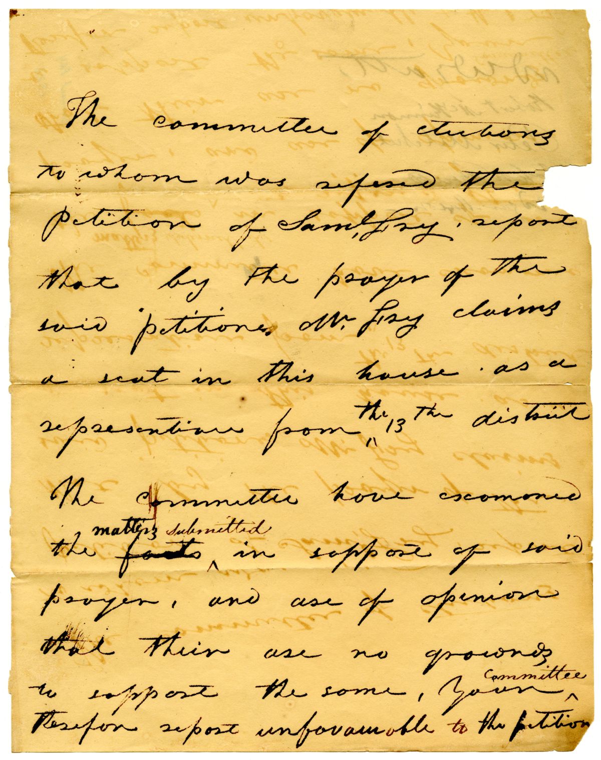 Report of the Committee of Elections Concerning the Petition of Samuel Fry, 1826