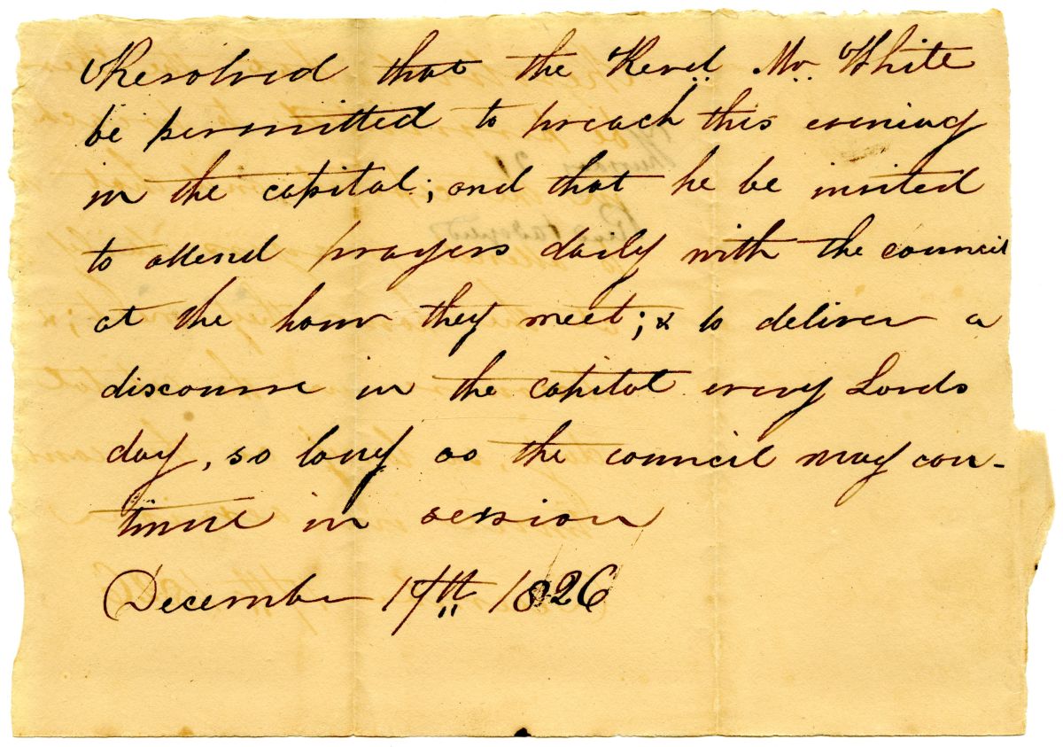 Resolution of the Territorial Legislative Council Permitting Mr. White to Preach at the Capitol, 1826