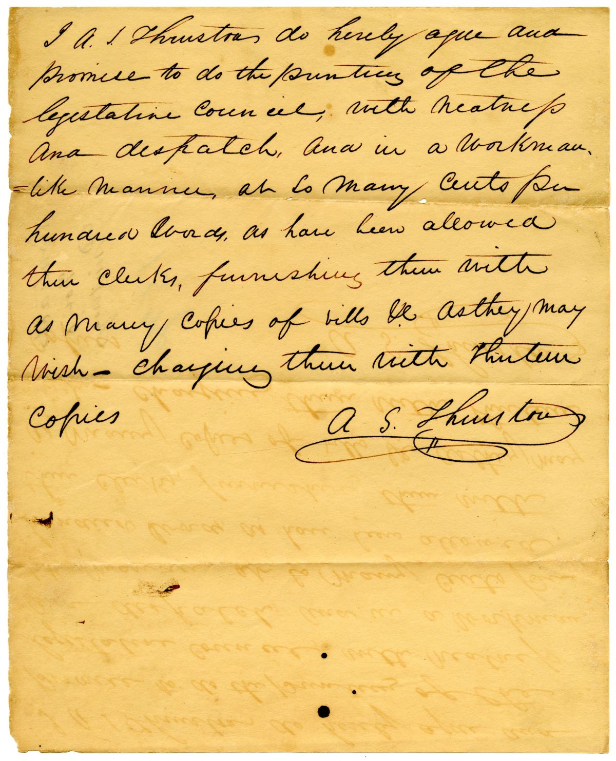 Printing Contract Between the Territorial Government of Florida and A. S. Thruston, 1826