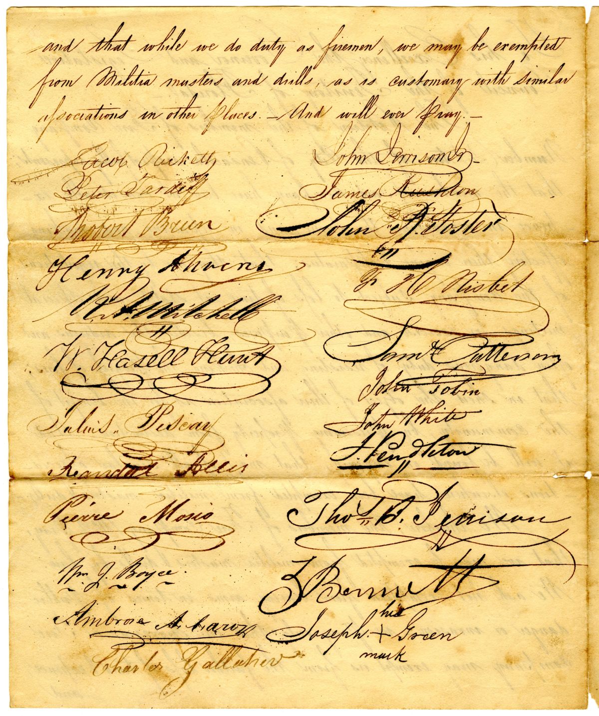 Petition of a Fire Company from Pensacola Requesting Exemption from Militia Duty, 1827