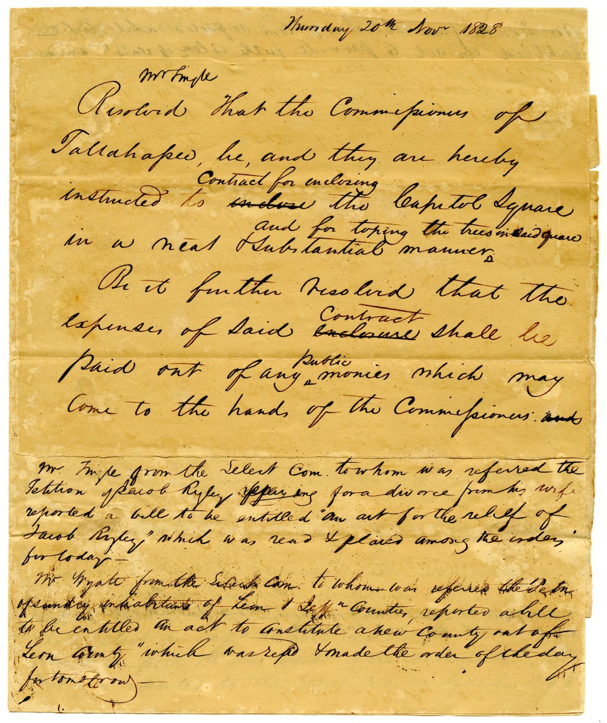 Minutes of the Florida Territorial Legislative Council - November 20, 1828