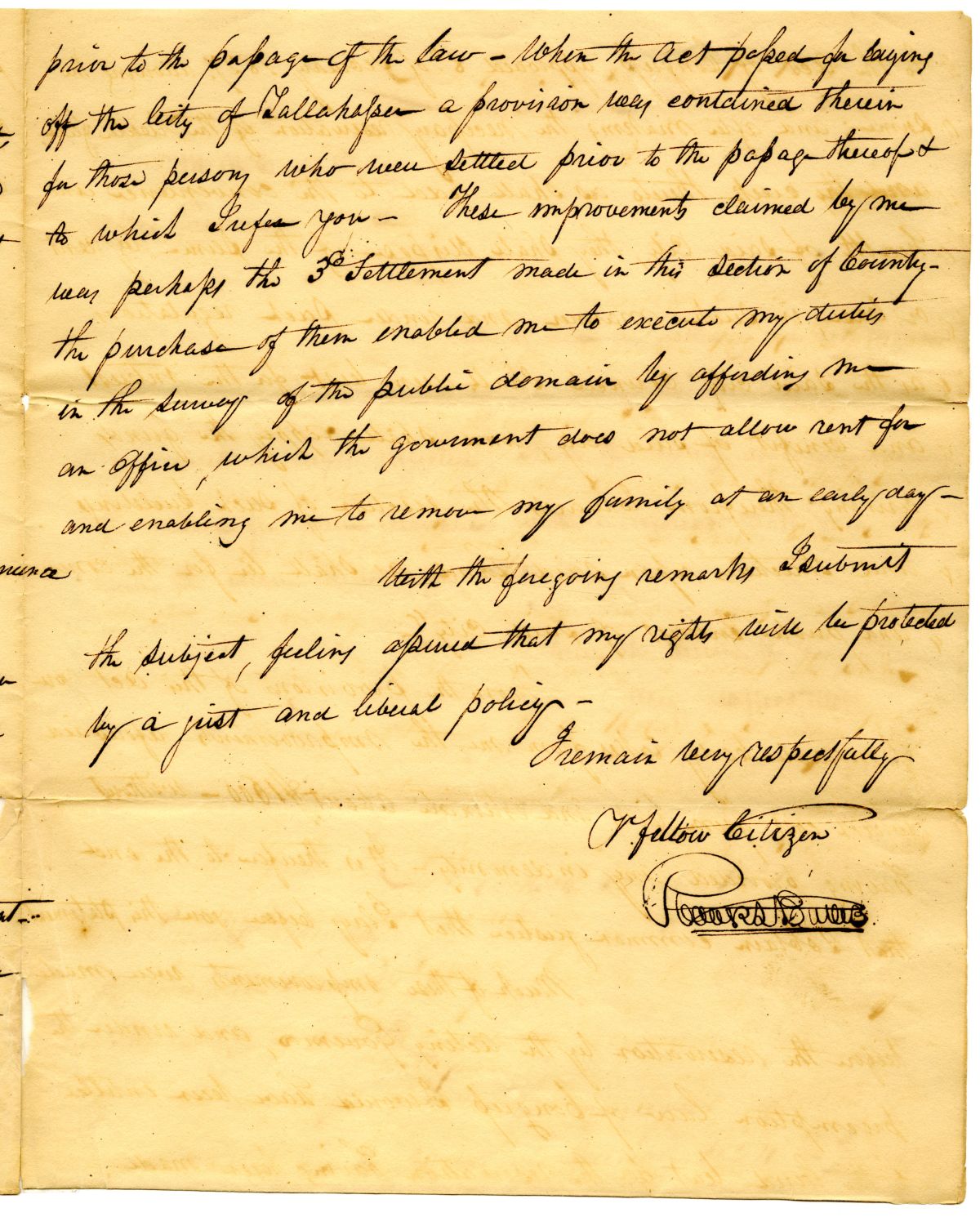 Petition of Robert Butler to the Territorial Legislative Council Requesting Indemnity for Land to Be Annexed by Tallahassee, 1828