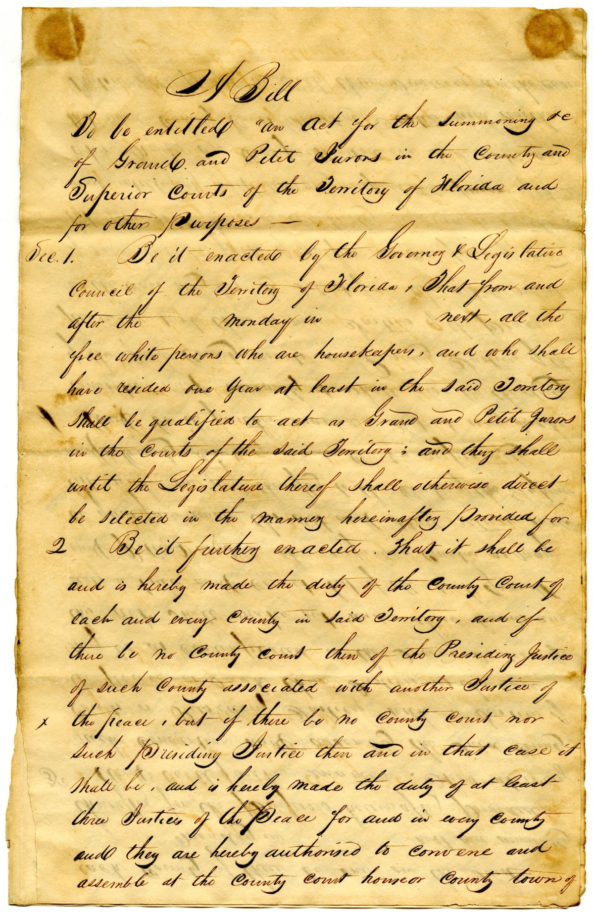 Draft of an Act for Summoning Jurors in the Territory of Florida, 1828