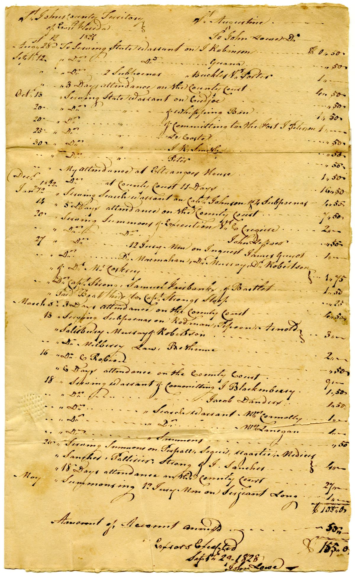 Letter from John Lowe to Councilman Sanchez Requesting Compensation for Services, 1828