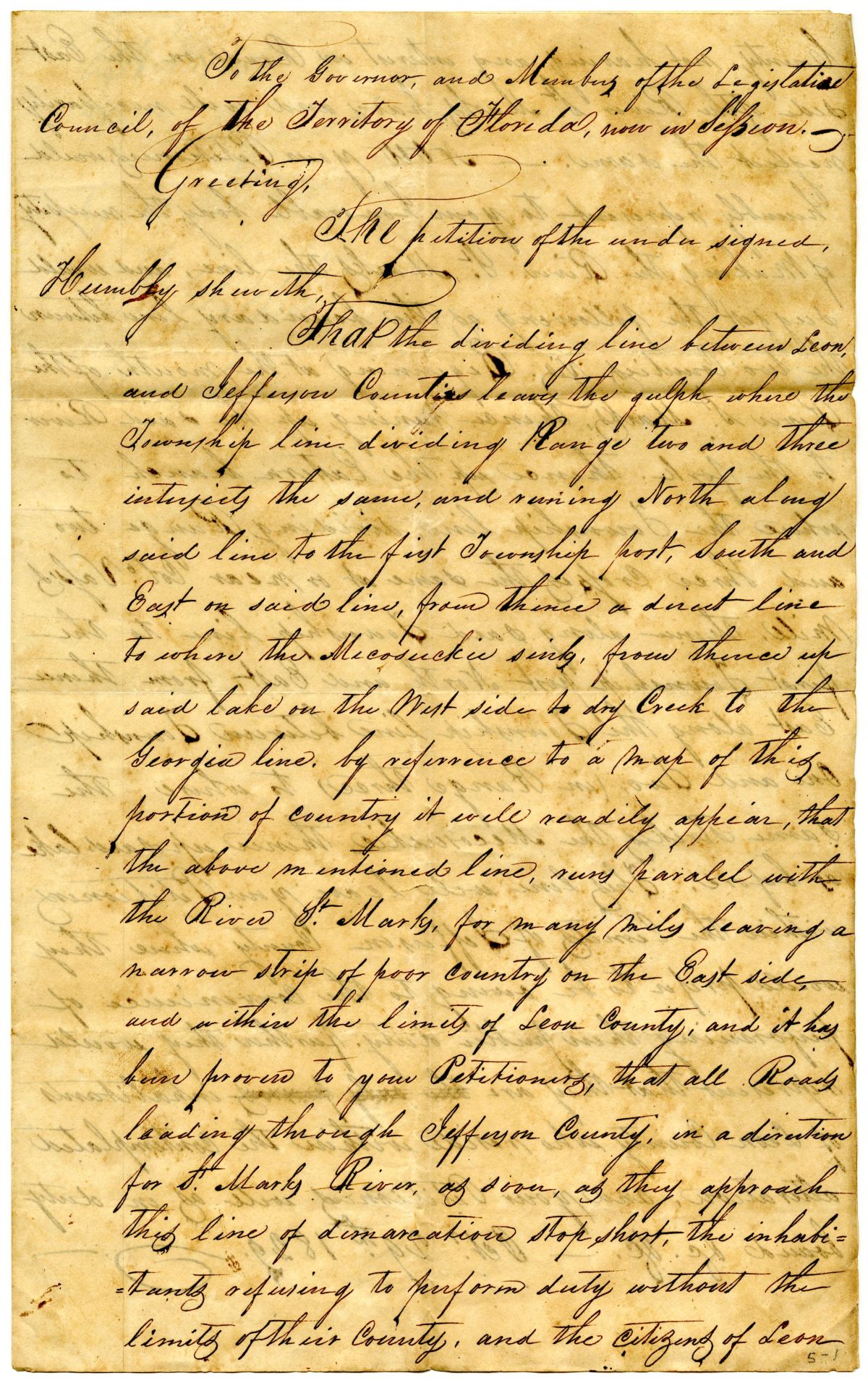 Petition of Citizens Suggesting a Change in the Boundary Between Leon and Jefferson Counties, 1829