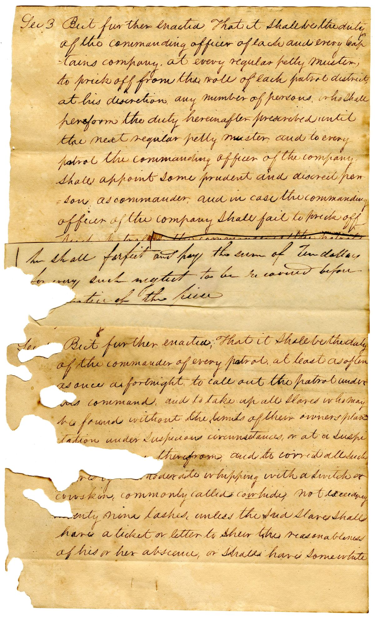 Draft of an Act Concerning Slave Patrols in the Territory of Florida, 1831