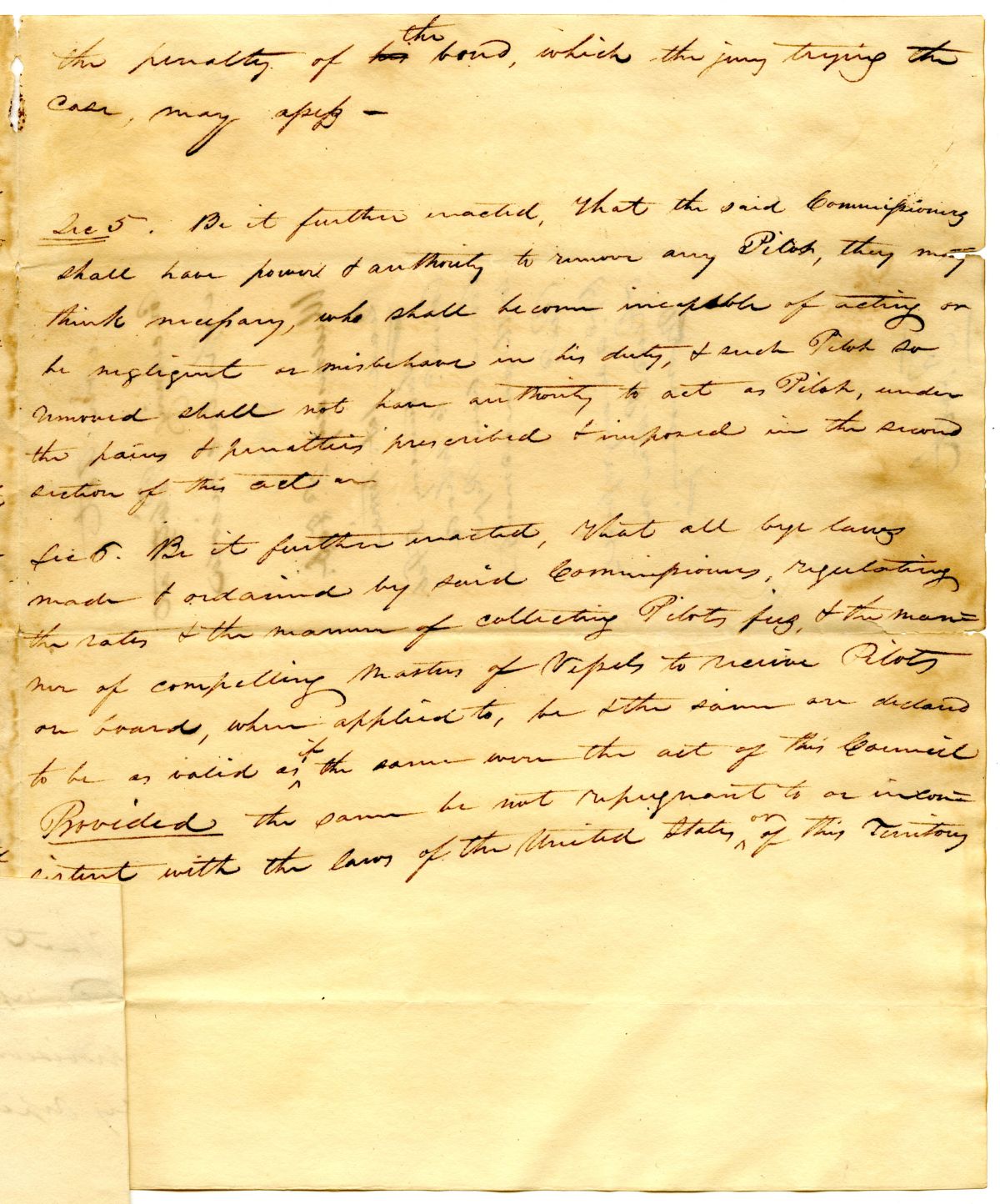 Draft of an Act Regulating Pilots and Pilotage at Apalachicola, 1831