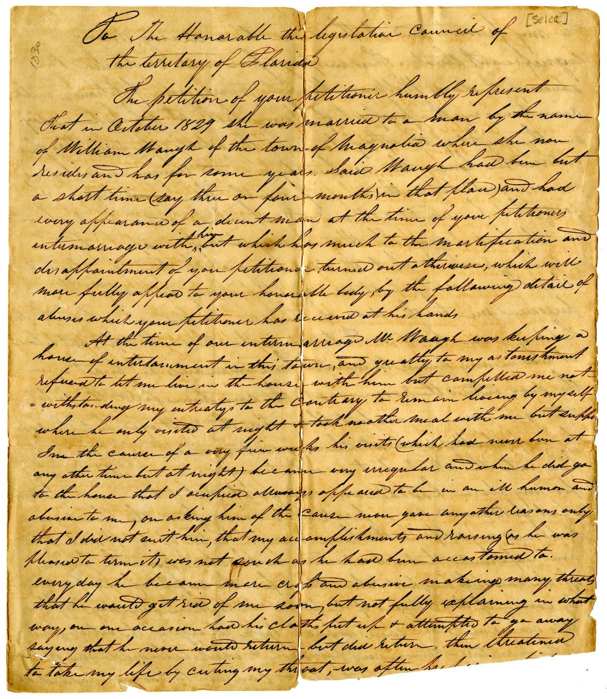 Divorce Petition of Mahalah T. Waugh, 1831