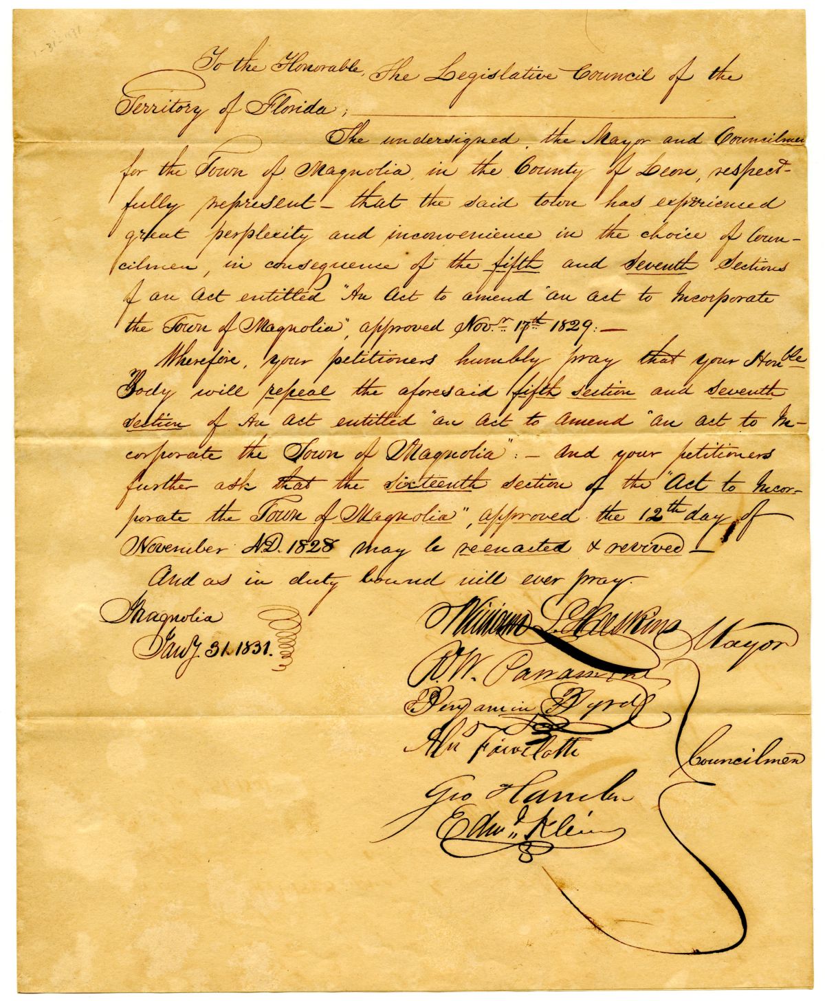 Petition of the Town of Magnolia Requesting an Amendment to the Town Charter, 1831