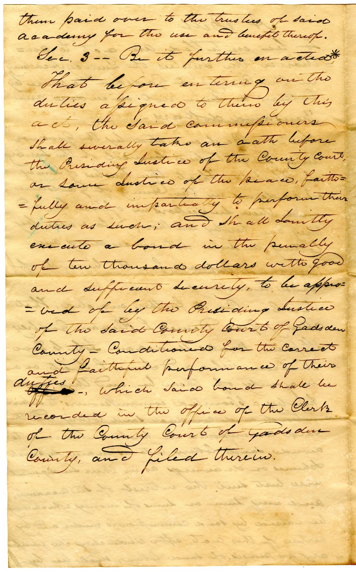 Draft of an Act to Allow the Trustees of the Quincy Academy to Raise Money by Lottery, 1833