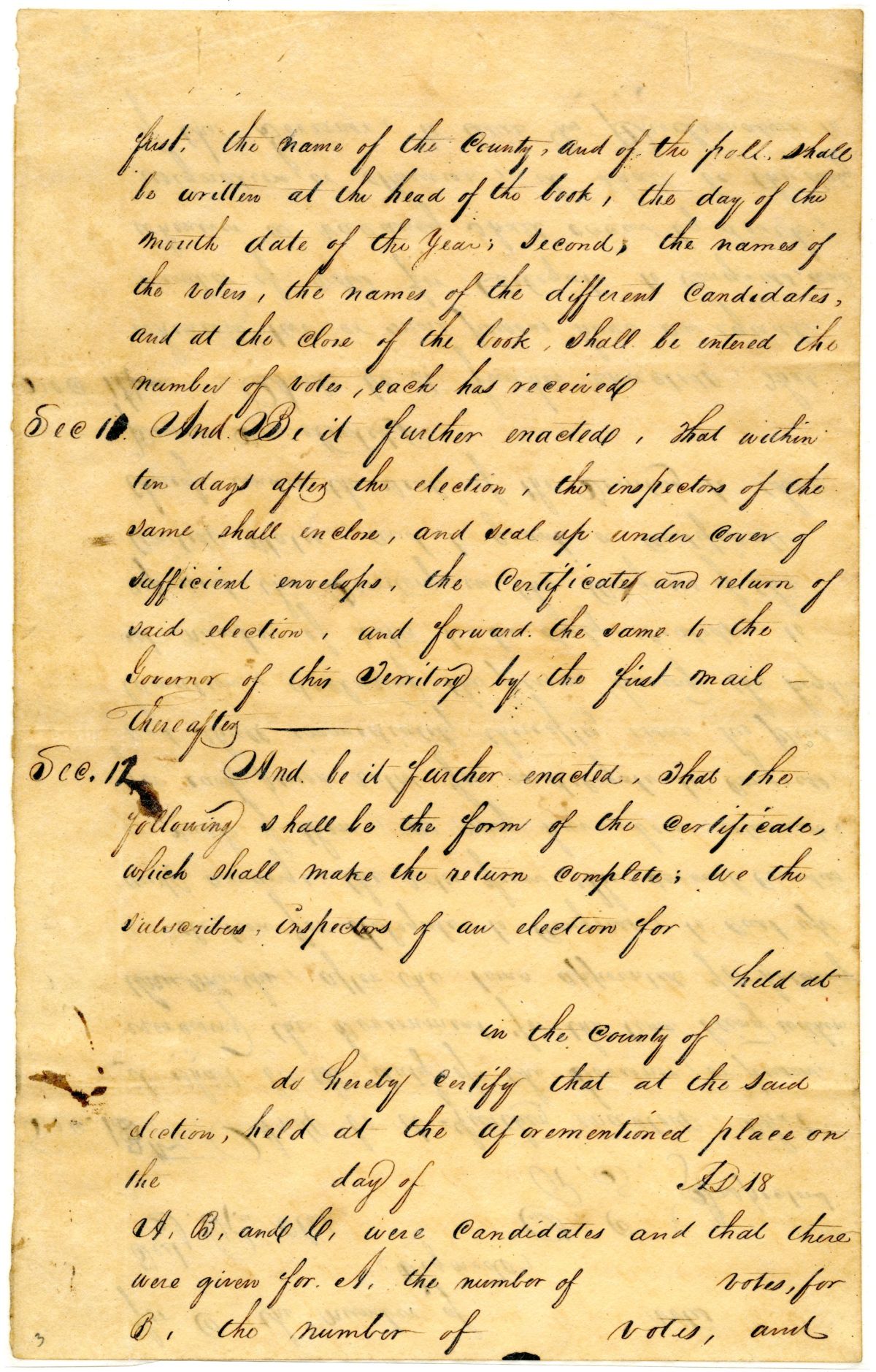 Draft of an Act to Hold Elections for Delegate, Councilmen and Other Officers, 1833