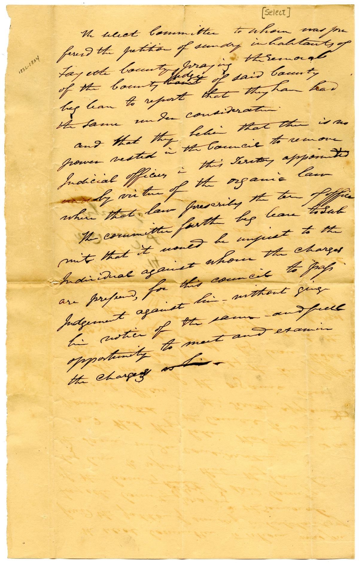 Report of the Select Committee Reviewing the Petition of Citizens of Fayette County, circa 1833