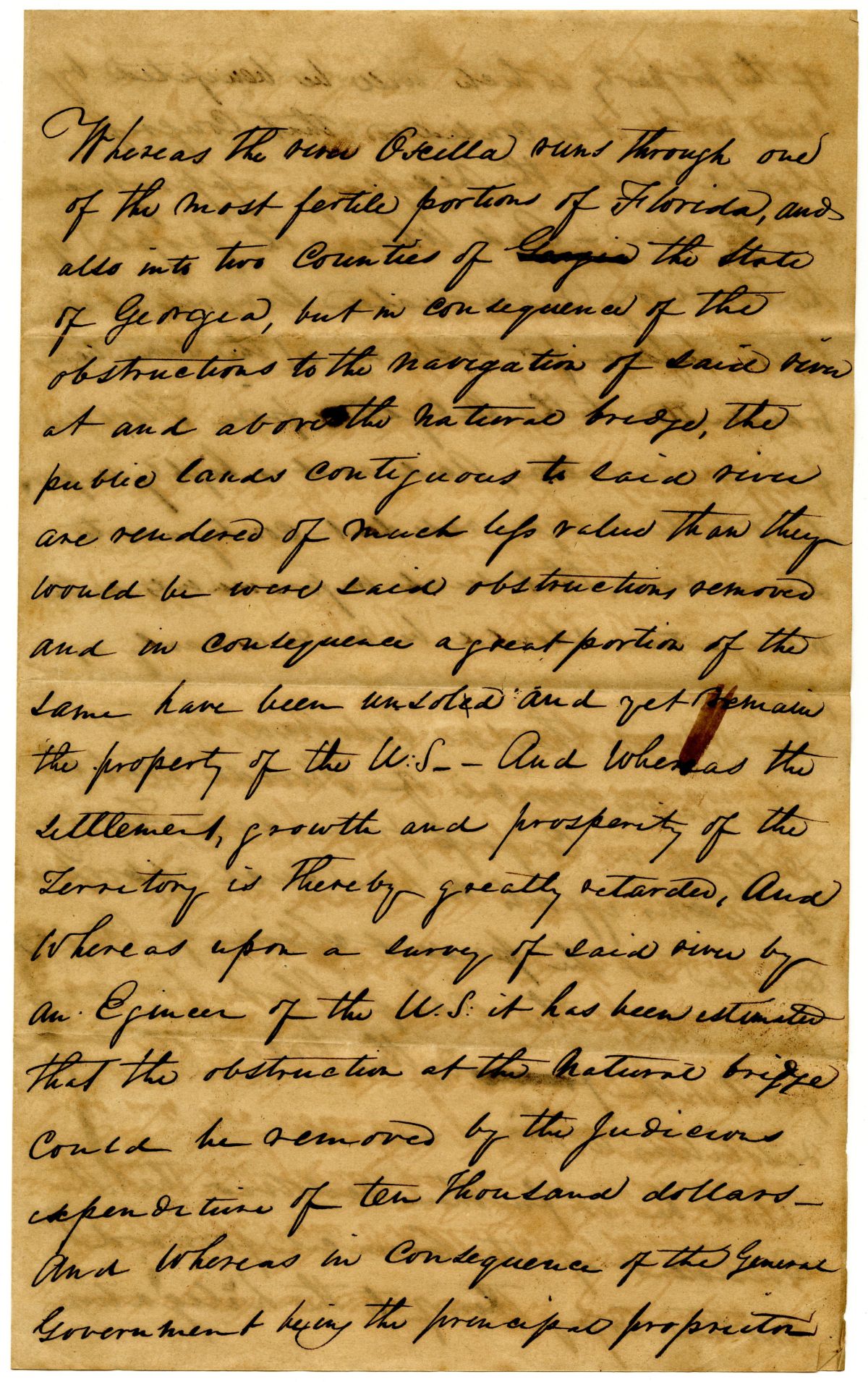 Resolution Instructing the Florida Delegate in Congress to Request Funds for the Clearing of the Aucilla River, circa 1833