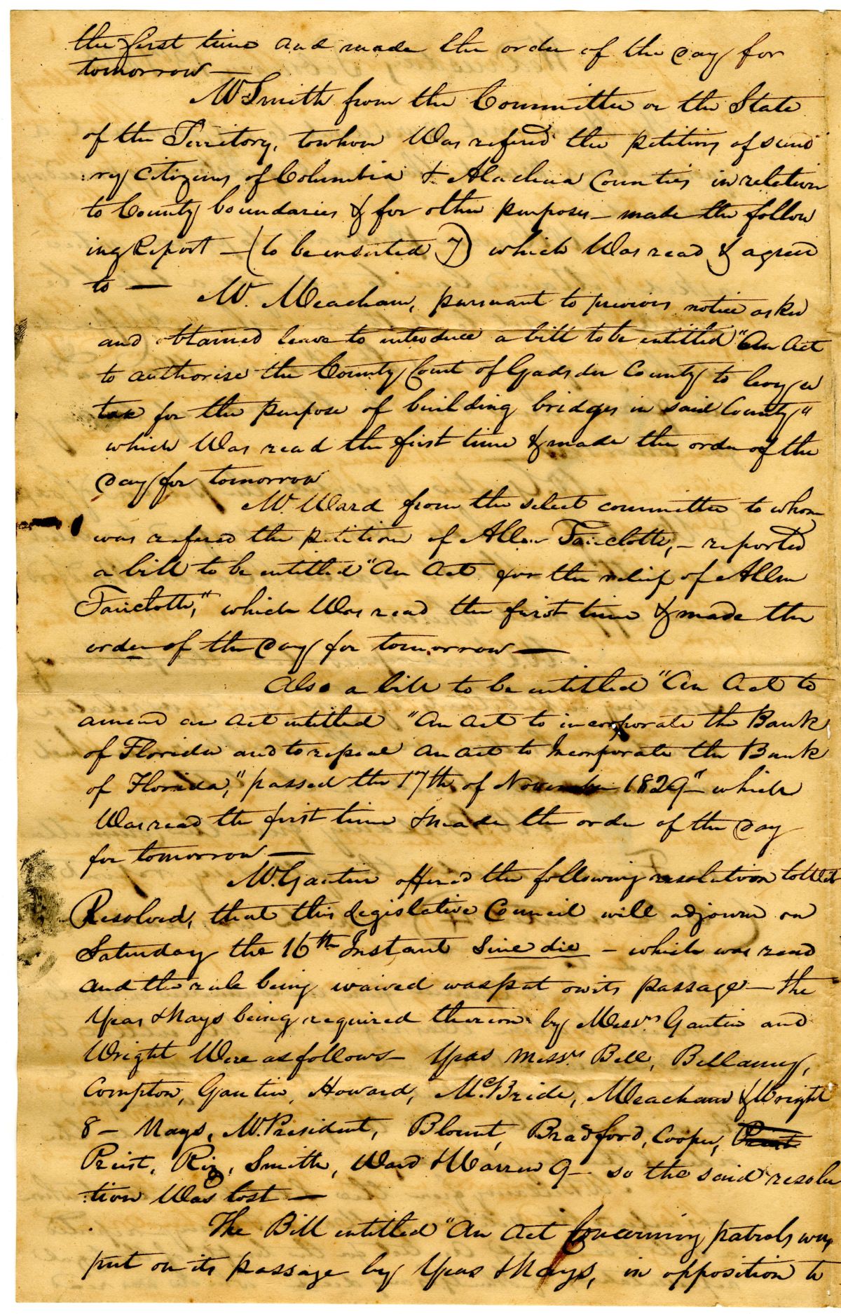 Minutes of the Florida Territorial Legislative Council - February 13, 1833