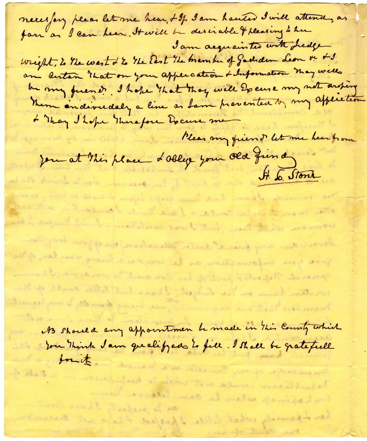 Letter from H. D. Stone to Councilmen Gautier and Howard Requesting a Divorce, 1833