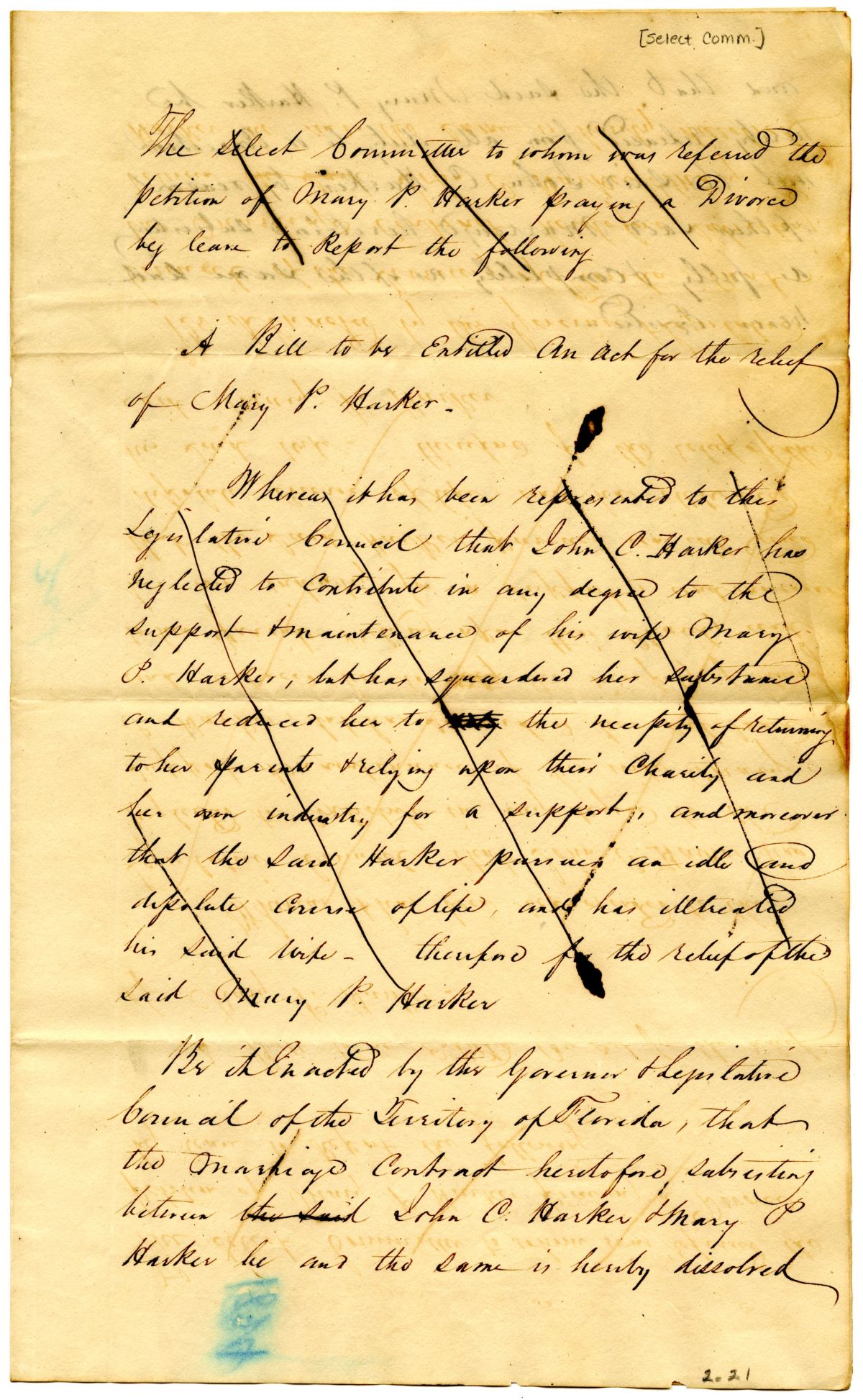 Report of the Select Committee on the Petition of Mary P. Harker, 1834