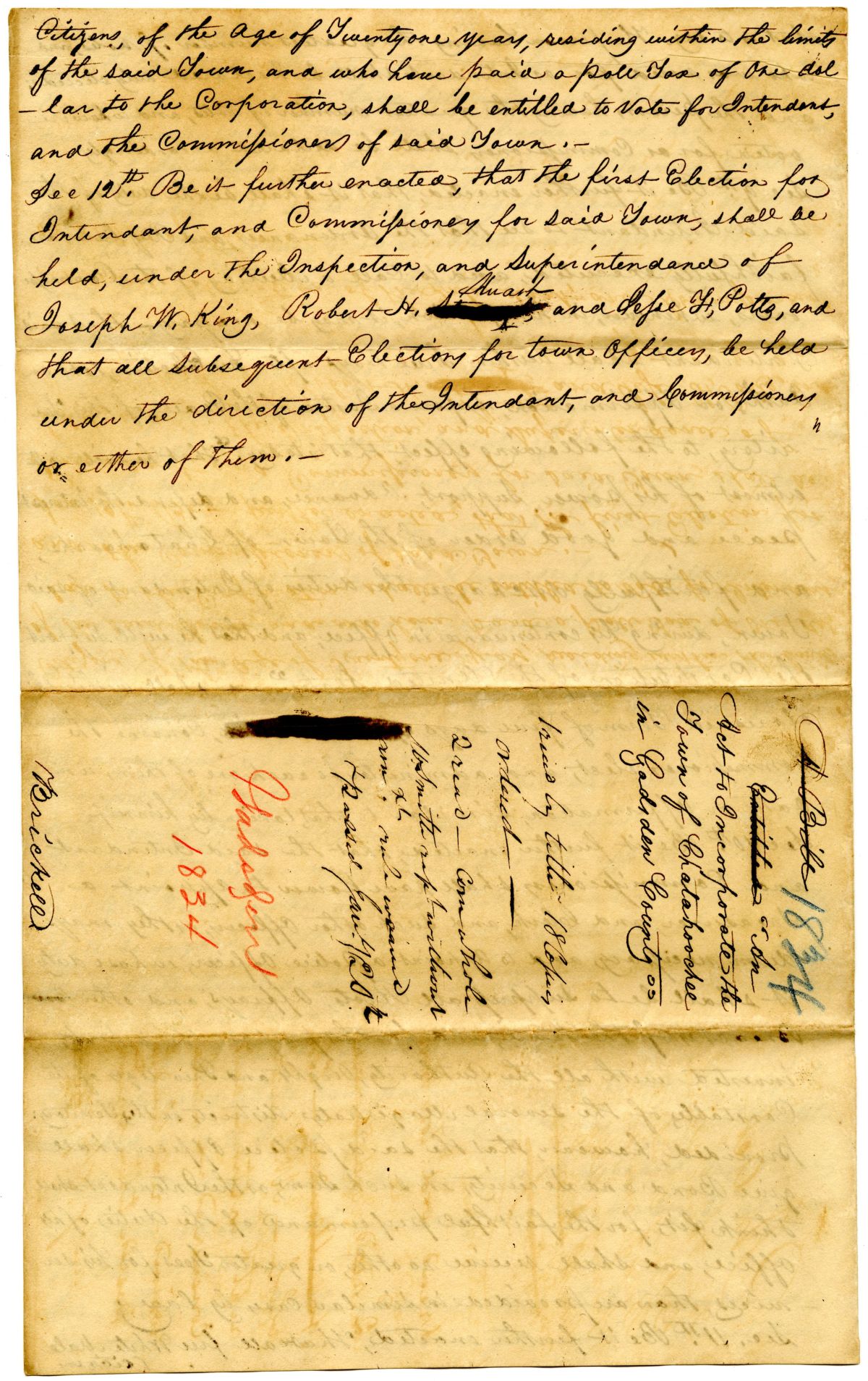 Draft of an Act to Incorporate the Town of Chattahoochee in Gadsden County, 1834