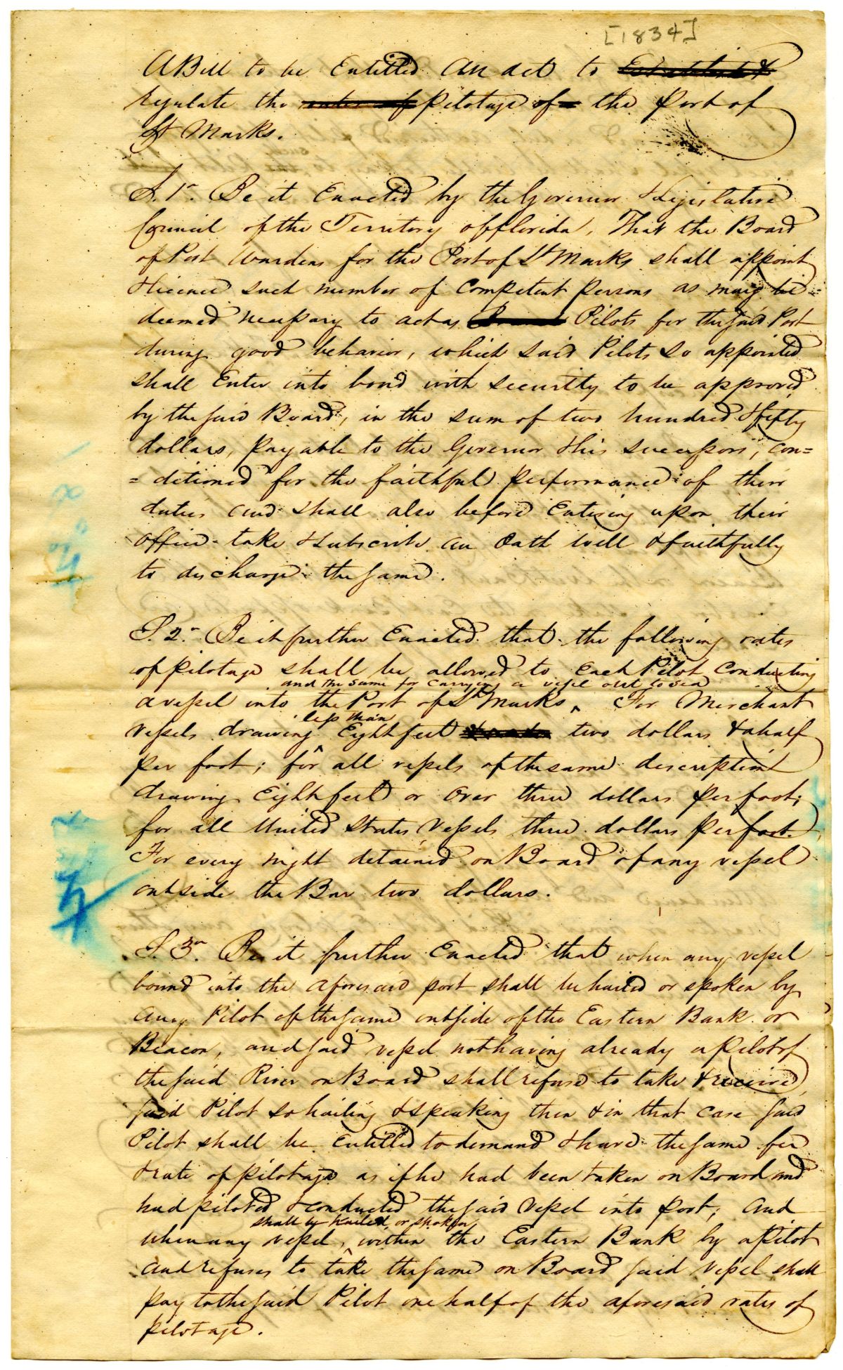 Draft of an Act to Regulate the Pilotage of the Port of Saint Marks, 1834