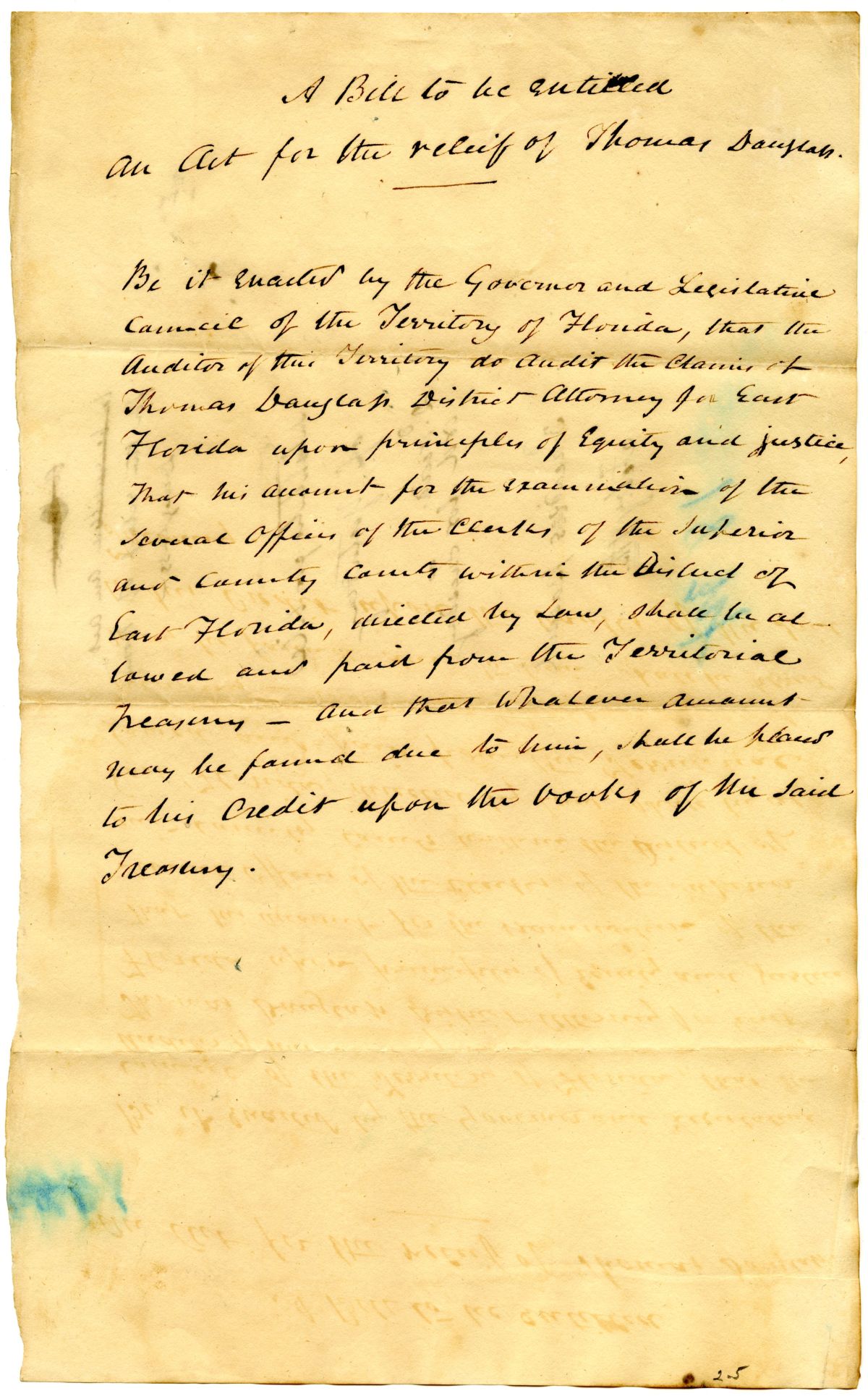 Draft of an Act for the Relief of Thomas Douglas, 1834