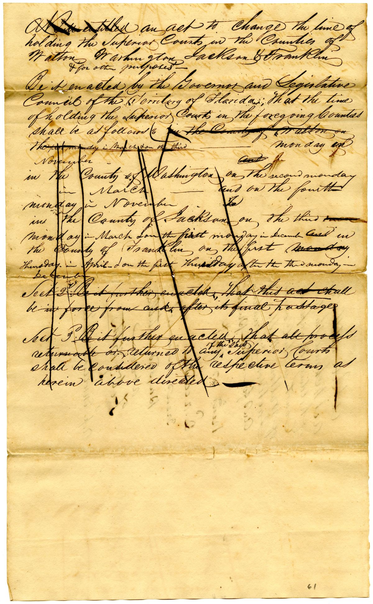 Draft of an Act to Change the Time of Holding the Superior Courts in Several Counties, 1834