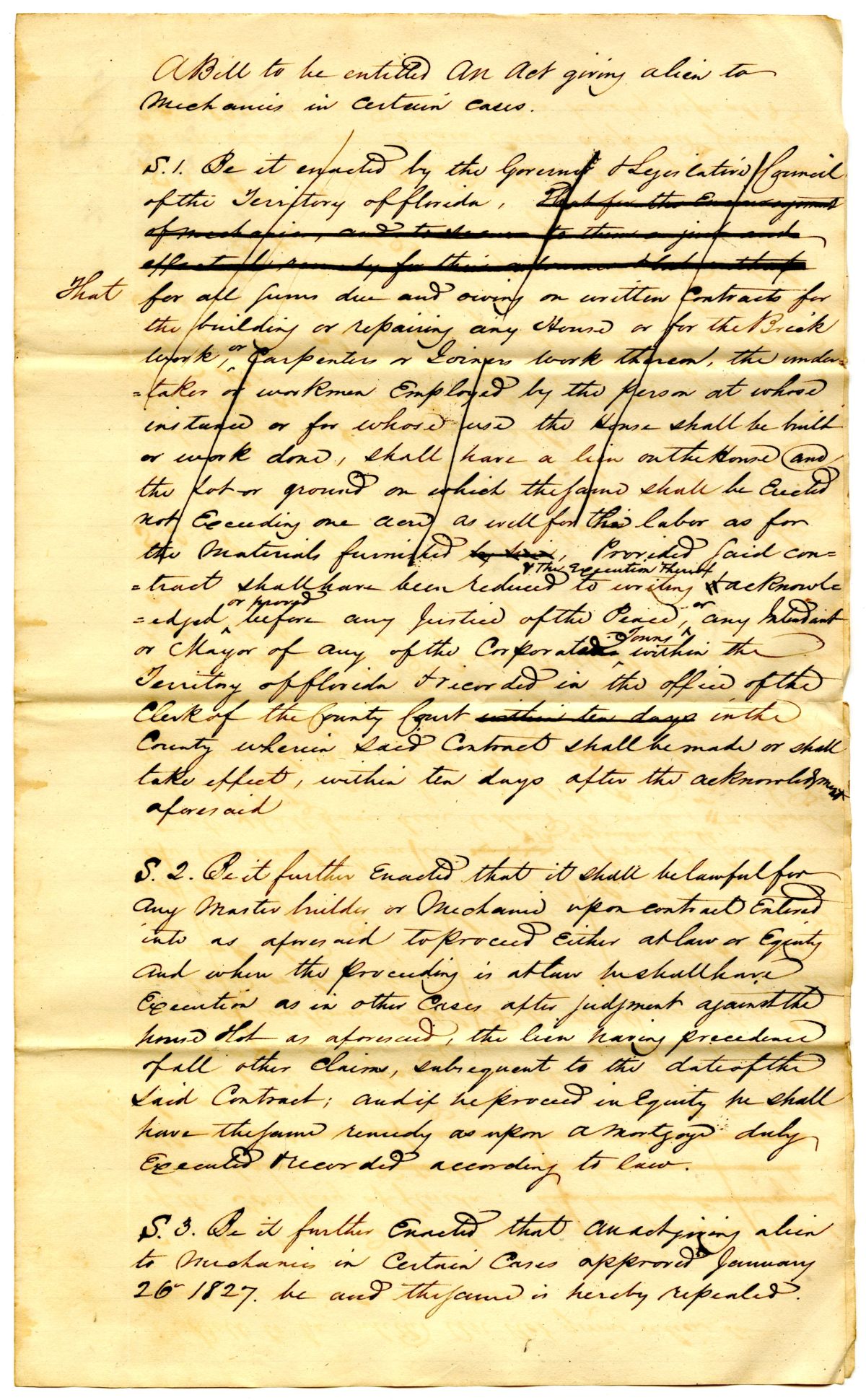 Working Papers of the Journal of the Florida Territorial Legislative Council, February 1834