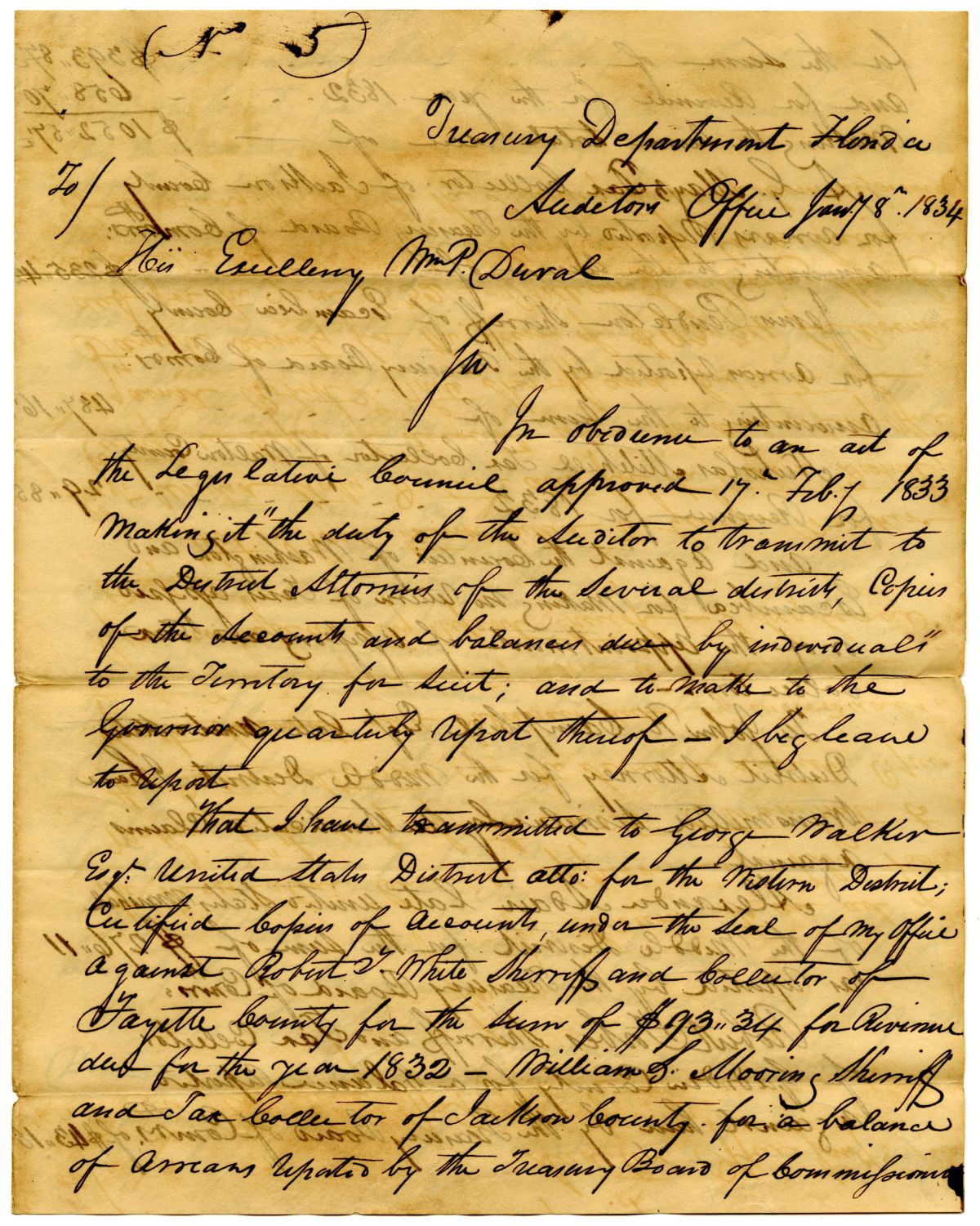 Report of Territorial Auditor Thomas Brown - January 8, 1834