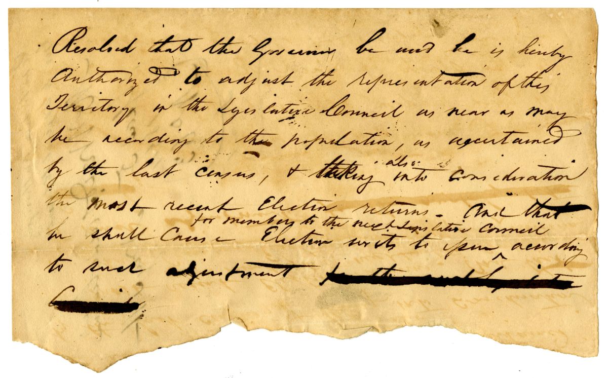 Resolution Authorizing the Governor to Adjust Representation in the Territorial Legislative Council, 1834