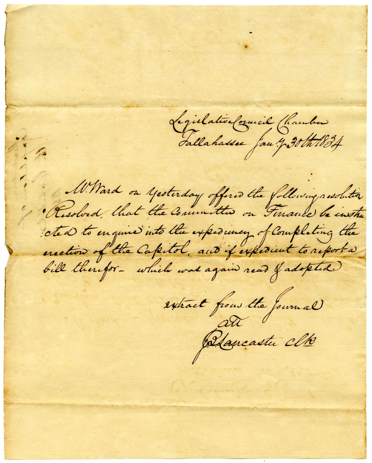 Resolution Concerning the Completion of the Capitol, 1834