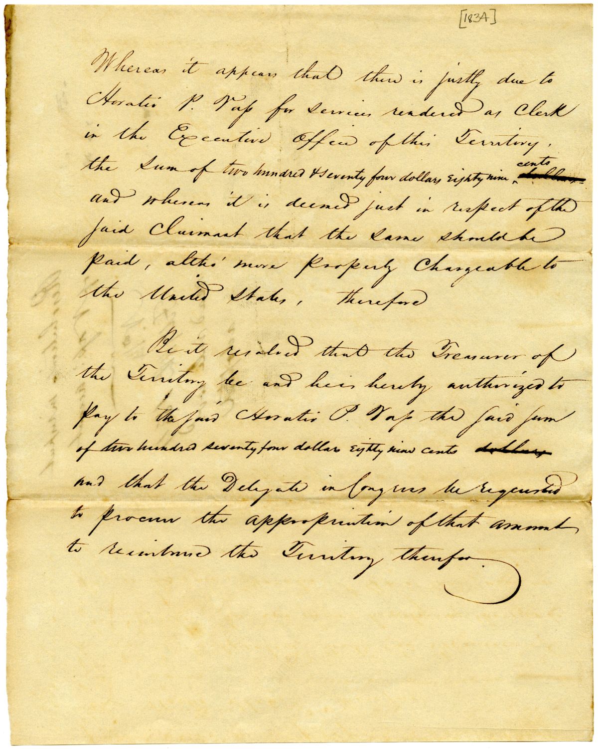 Resolution Concerning Compensation of Executive Clerk Horatio P. Voss, 1834