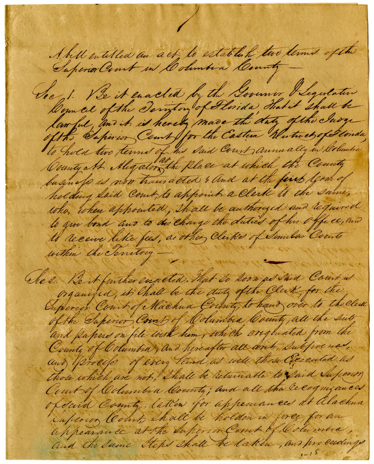 Draft of an Act to Establish Two Terms of the Superior Court in Columbia County, 1836