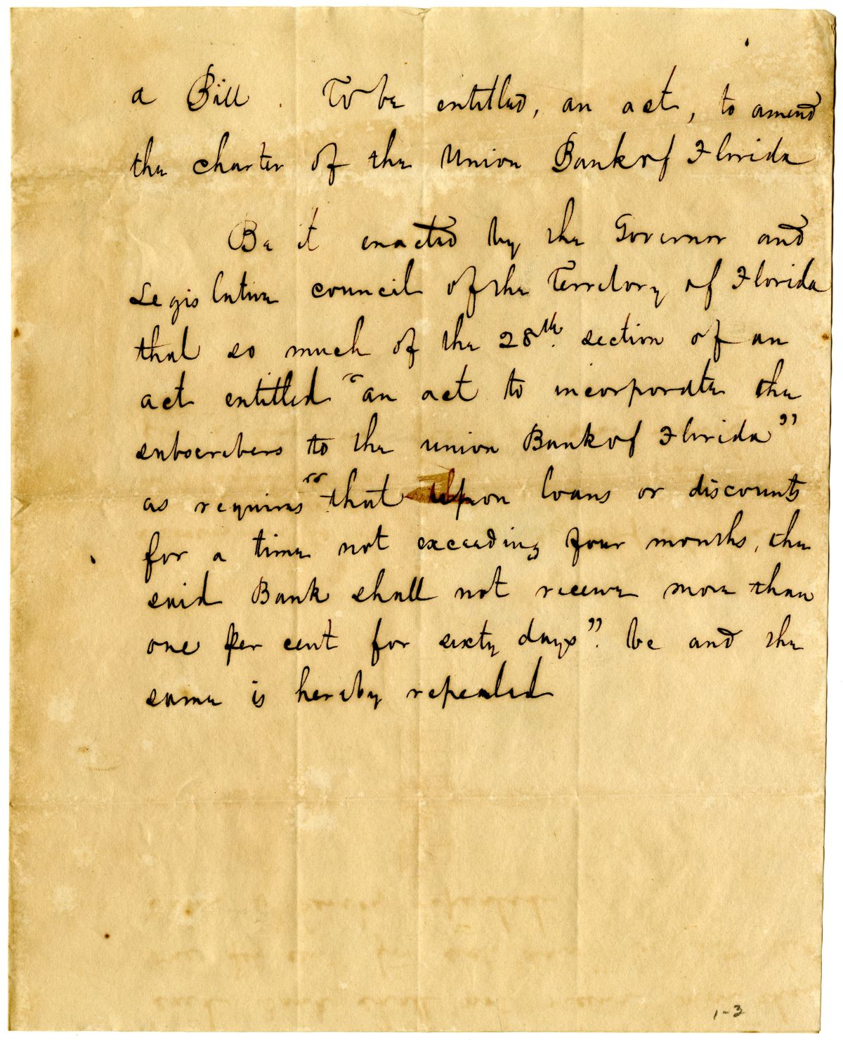 Draft of an Act to Amend the Charter of the Union Bank of Florida, 1836